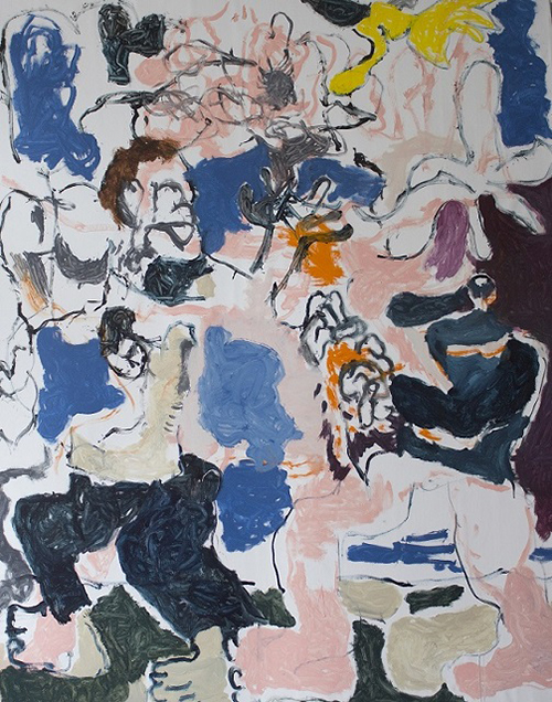 3. miesto: Hana Garová - Útek zo zajatia. 2017; akryl a olejový pastel na plátne, 190 × 150 cm