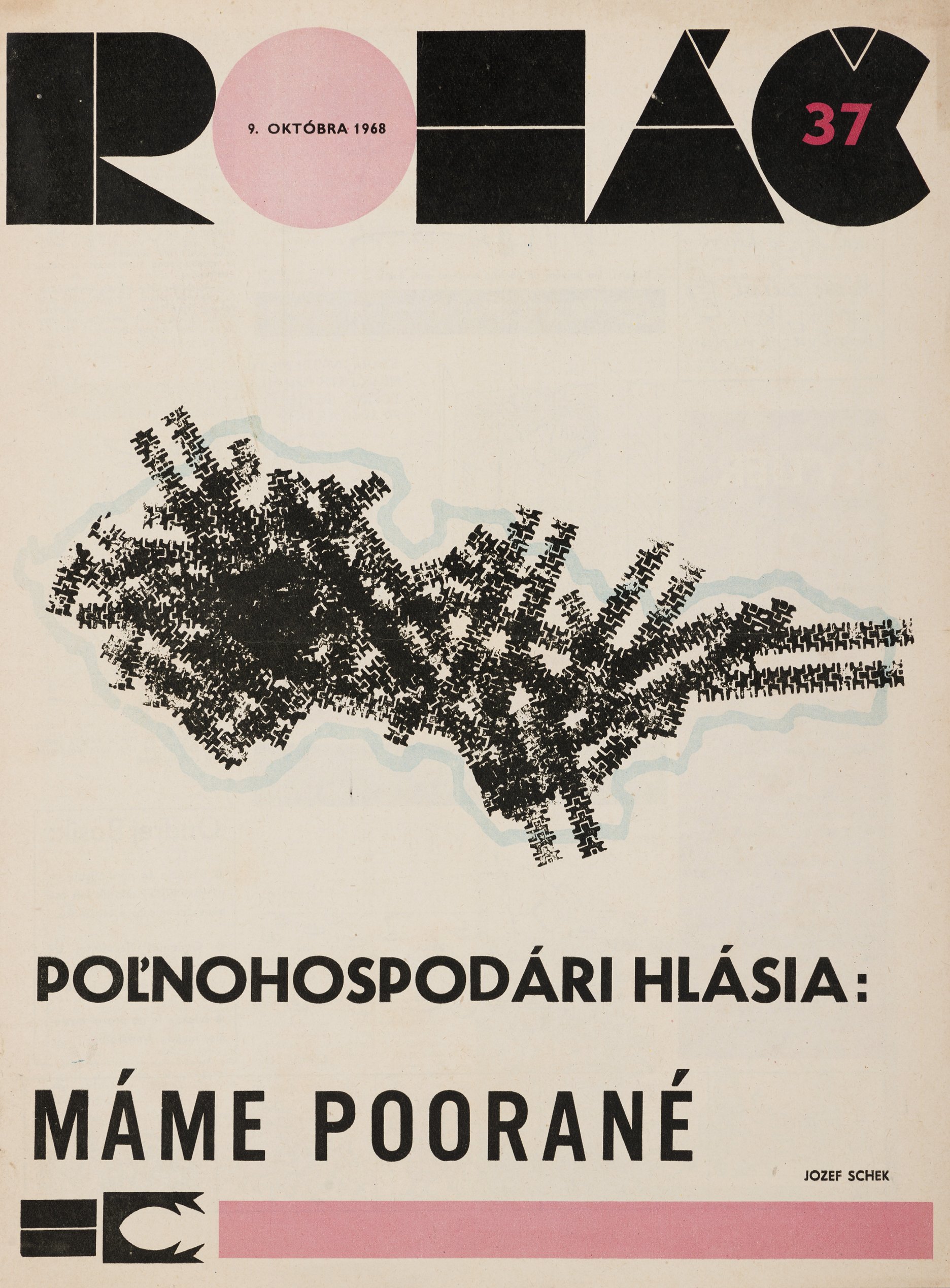 Obálka časopisu Roháč. 9. 10. 1968. (Autor: Jozef Schek). Univerzitná knižnica v Bratislave, Bratislava