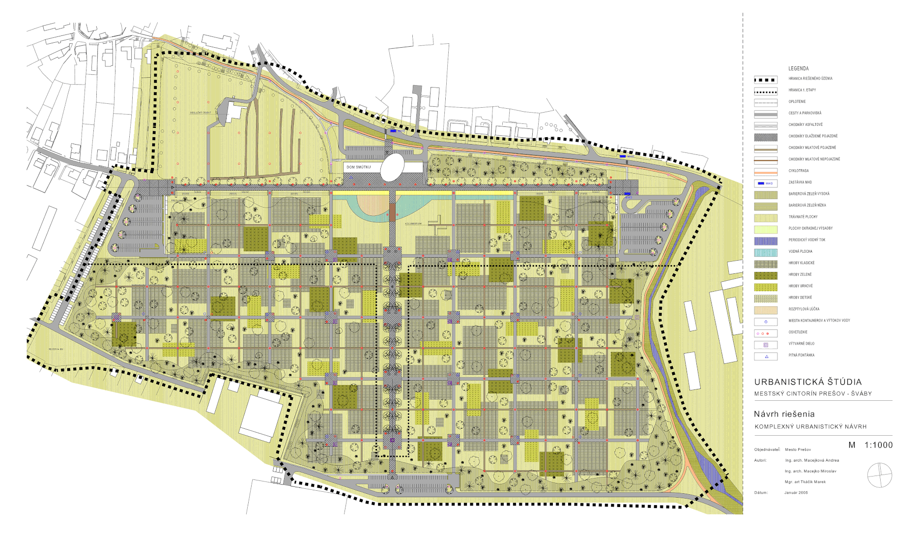 Komplexný urbanistický návrh s vyznačením zrealizovanej prvej etapy (časť "A")