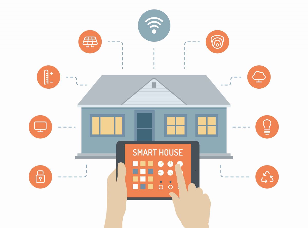 Inteligentný dom, ktorý je možné kontrolovať pomocou smartfónu doma aj na diaľku je ďalší spôsob využitia IoT. Dnes je to drahá záležitosť