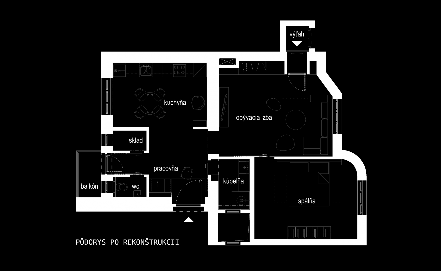 Pôdorys bytu po rekonštrukcii