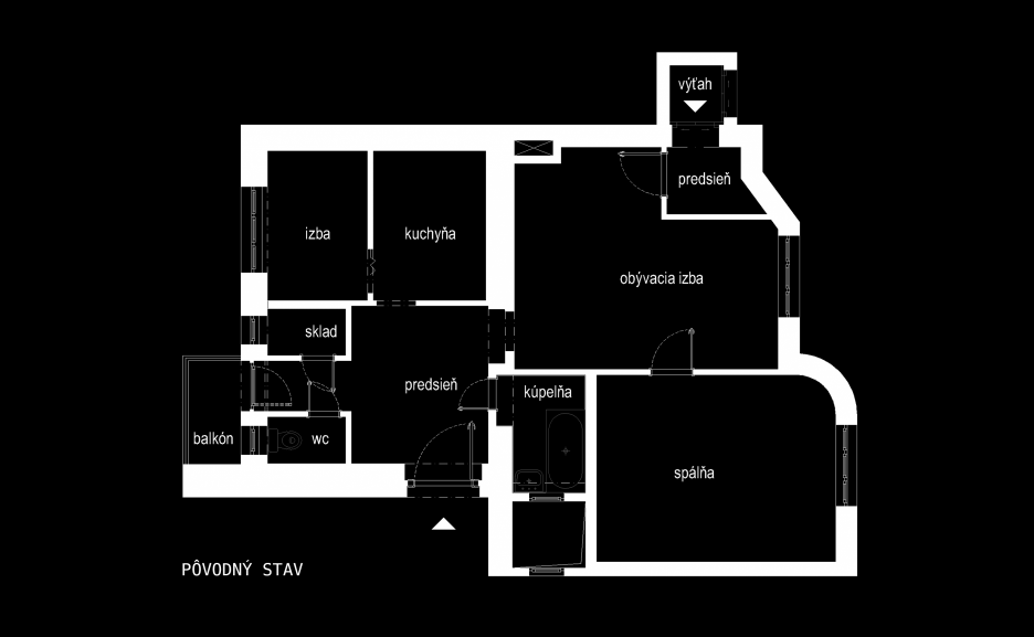 Pôvodný pôdorys bytu pred rekonštrukciou