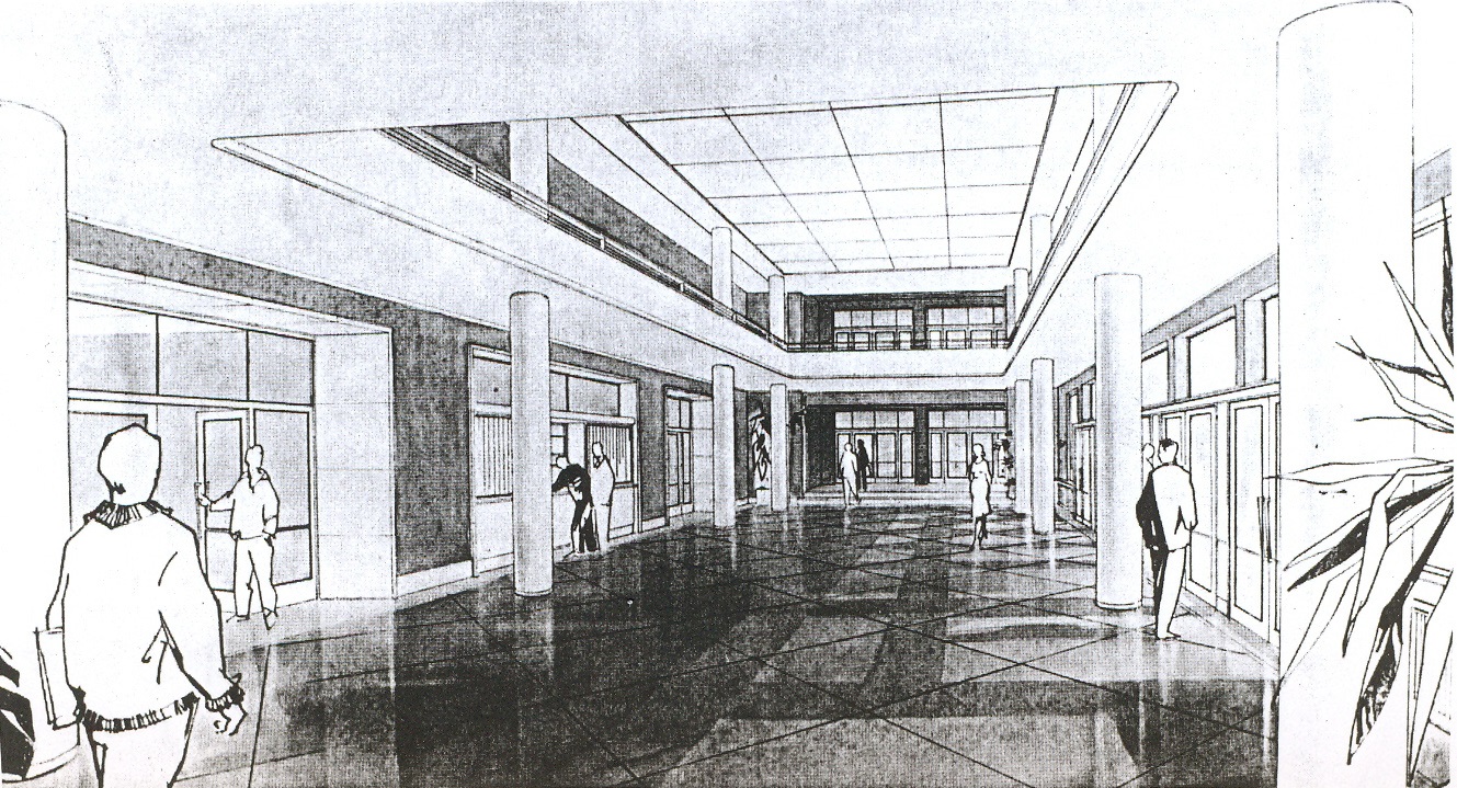 Vysokoškolský študentský domov Ľ. Štúra Zvolen 1956-1960, perspektíva vestibulu.