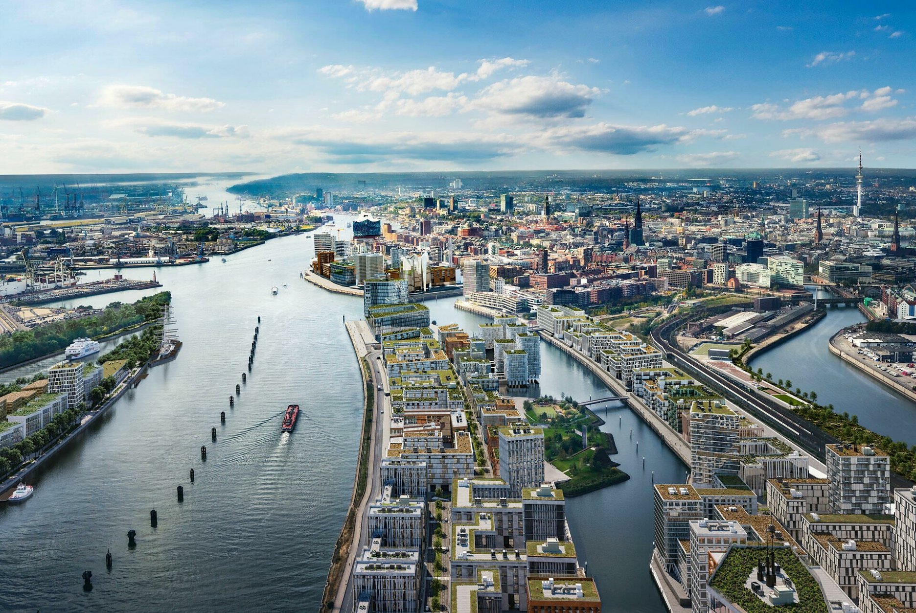 HafenCity sa rozprestiera na ploche bývalej lodenice v centre Hamburgu. 