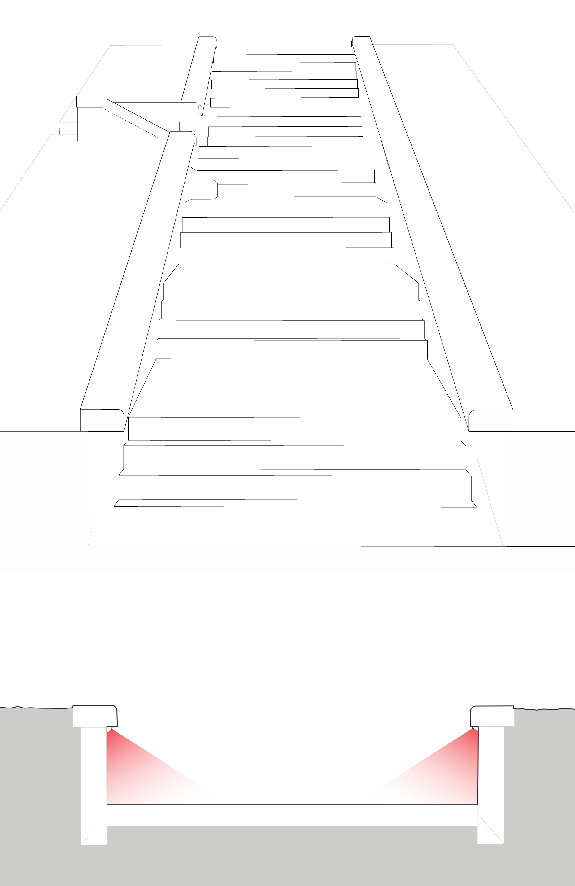 schéma návrhu nasvietenia pôvodného schodiska