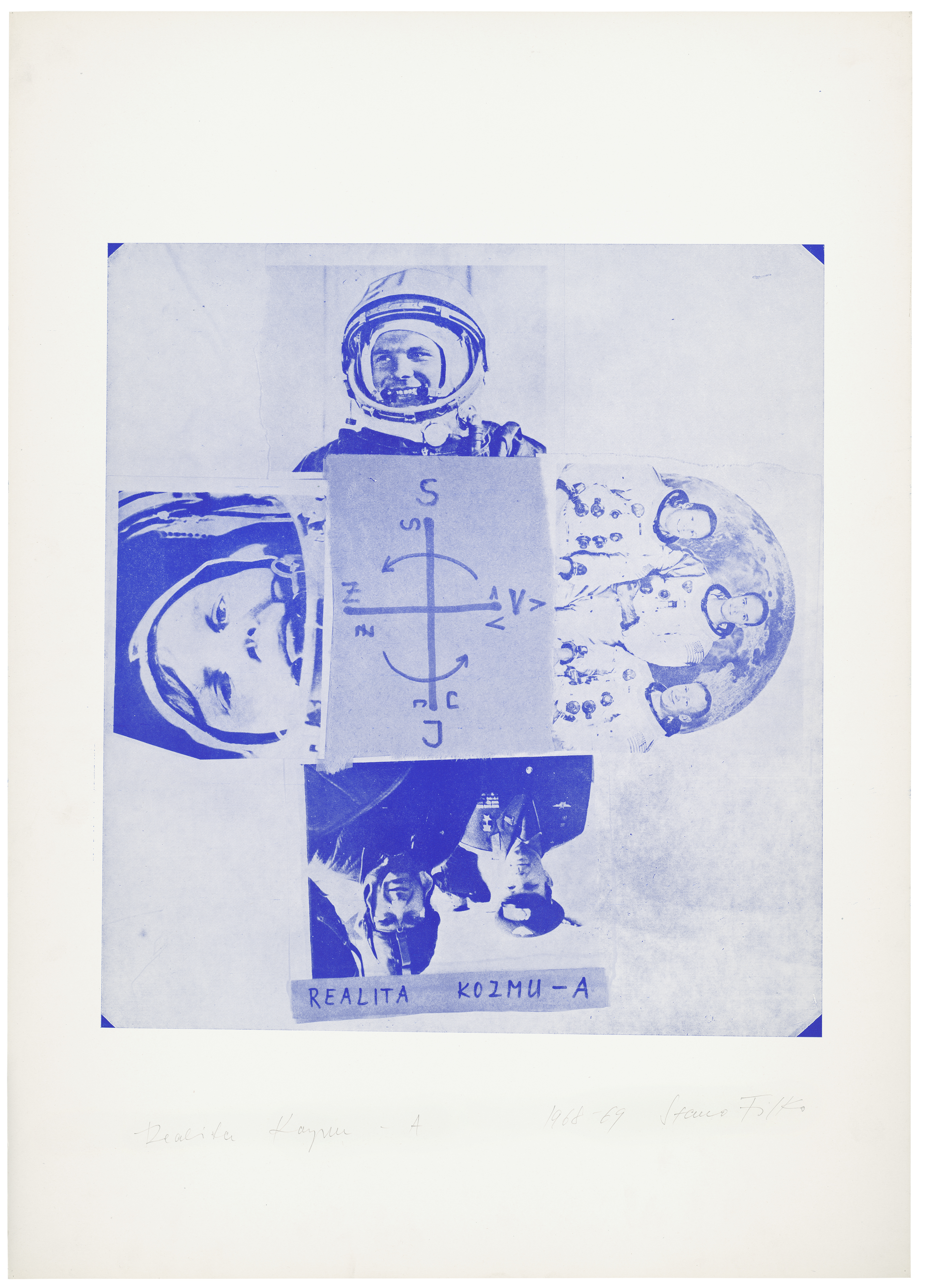 Stano Filko: Realita Kozmu – A z albumu Asociácie. 1968 – 1969. 70 × 50 cm, tlač, kartón. SNG, Bratislava