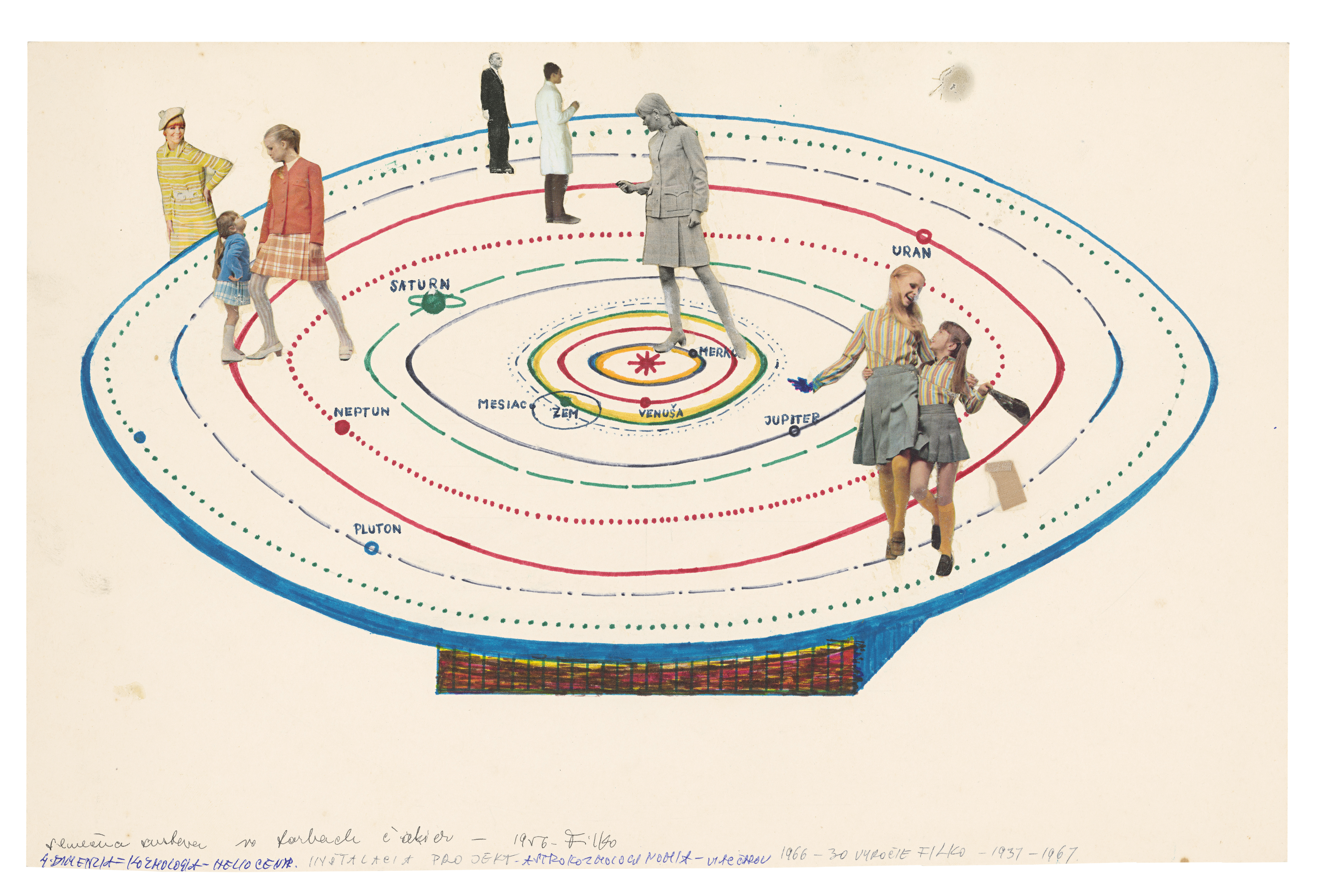 Stano Filko: Projekt „Slnečná sústava“ (Vesmír). 1968. 42 × 30 cm, fix, ceruza, papier. Zbierka Linea