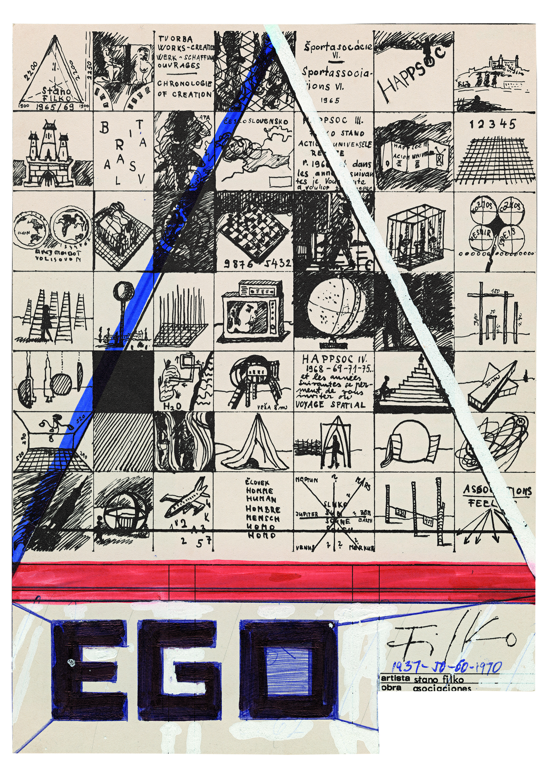 Stano Filko: Arte de Sistemas – CAYC. 1971. 21,5 × 15,5 cm, fix, tlač, papier. Zbierka Linea