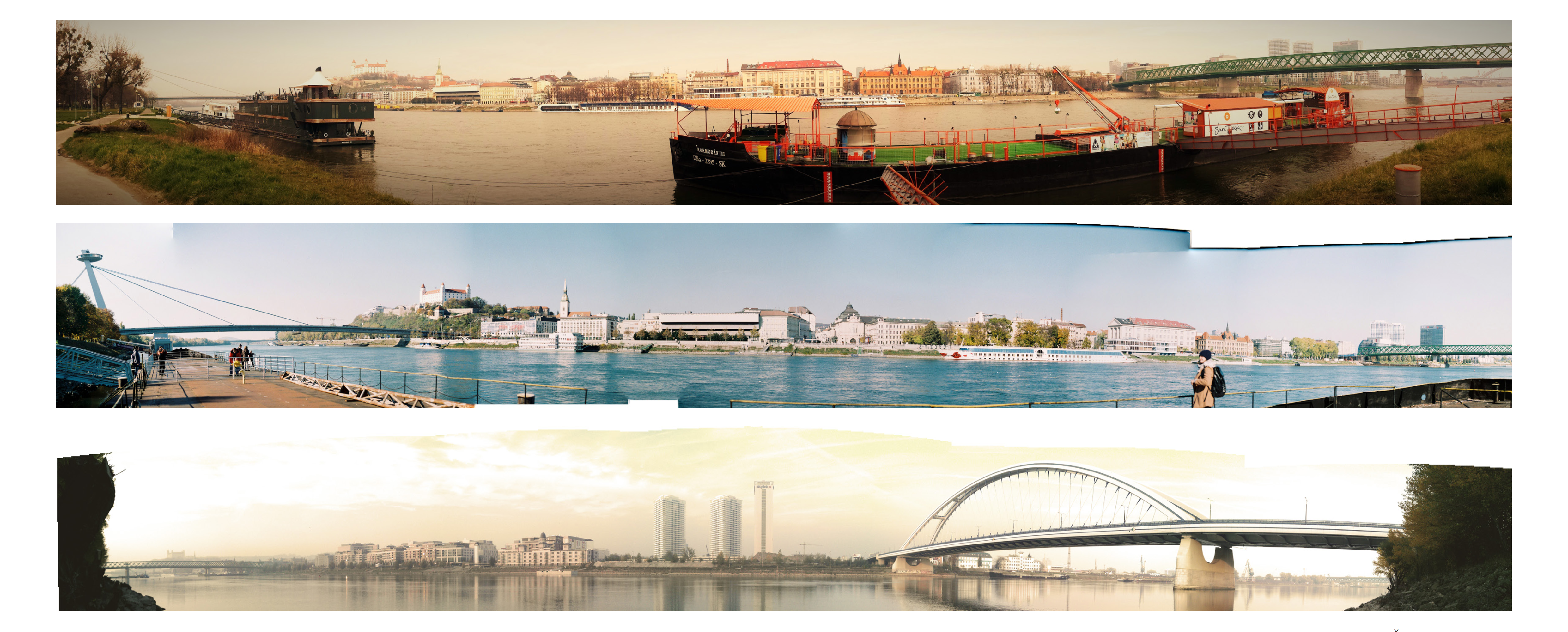 ČO: historická veduta, Dunaj, Staré mesto. KDE: osobný prístav a námestie