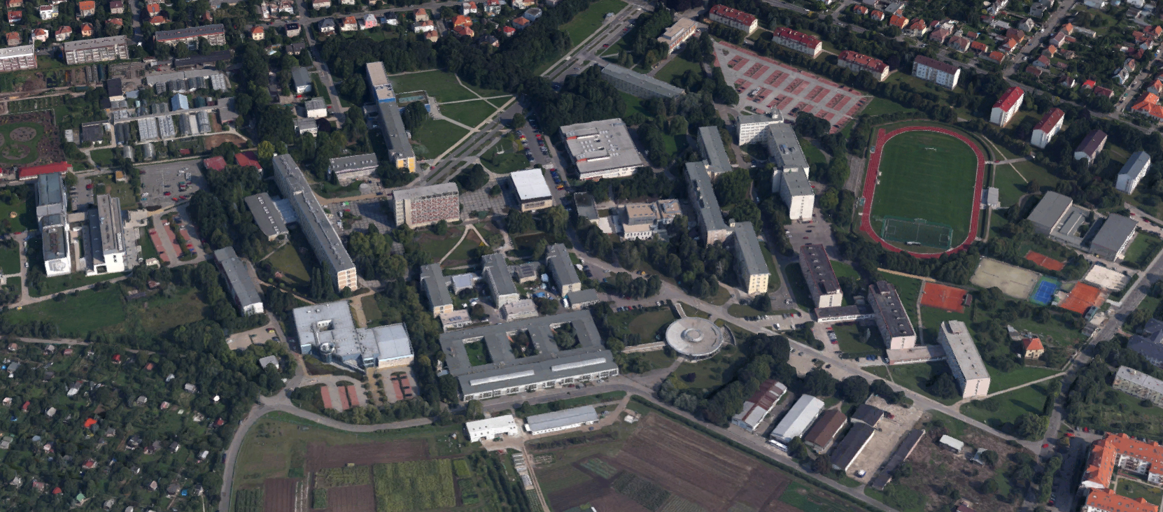 Letecká snímka areálu univerzity