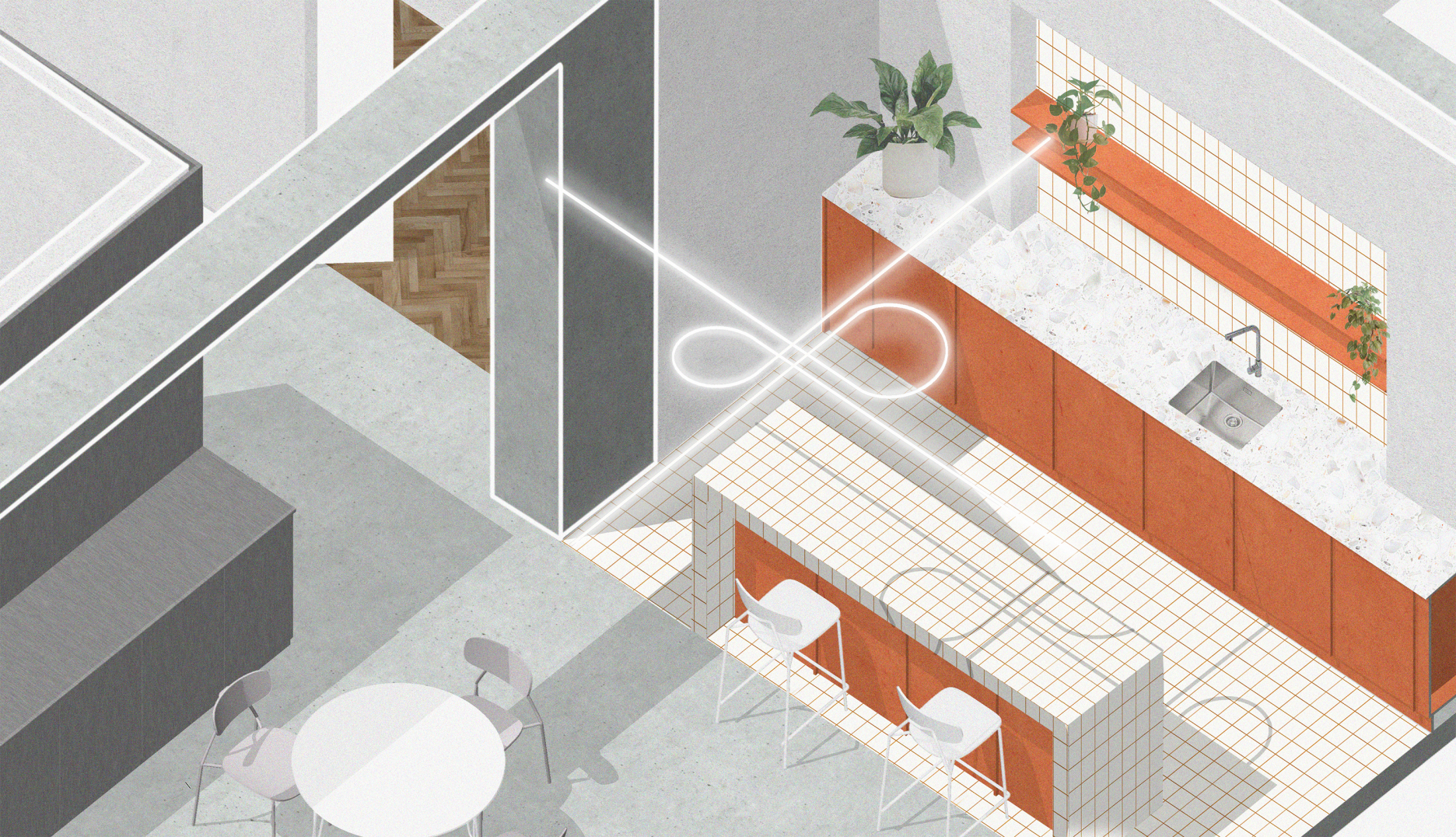 Axonometria - kuchynka