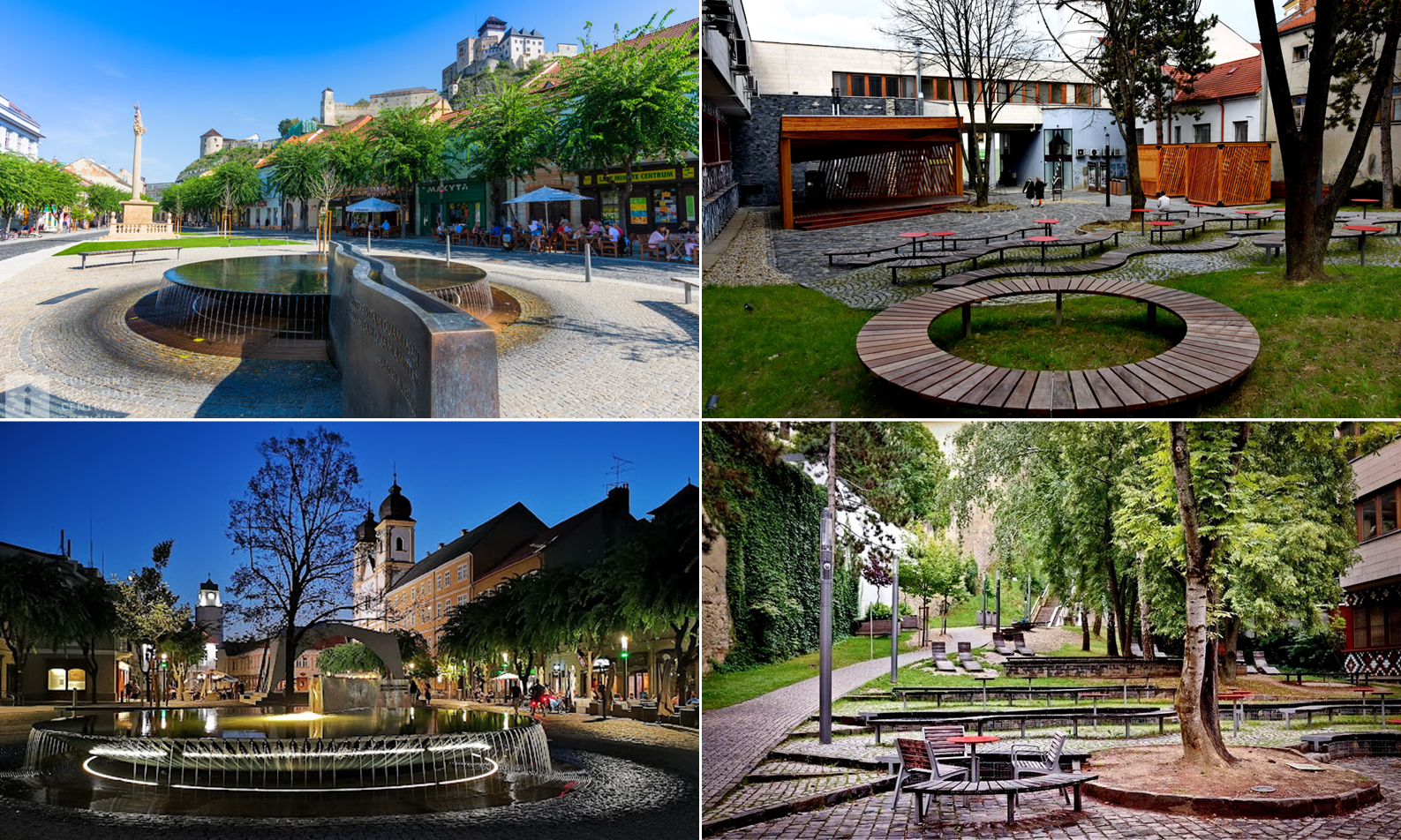 Vľavo Mierové námestie - autori: Ateliér RAW - Doc. Ing. arch. Tomáš Rusín, Doc. Ing. arch. Ivan Wahla, 1. miesto v súťažiVpravo Átrium - autori: Ing. arch. Peter Guga, Ing. arch. Marek Guga