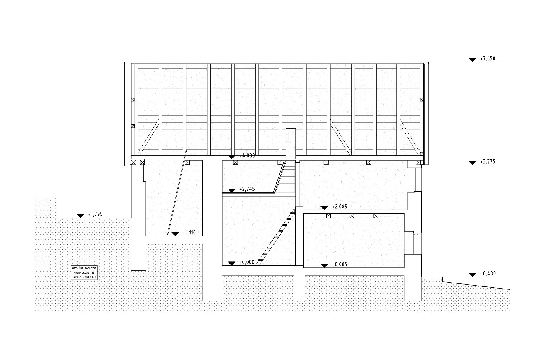 Pozdĺžny rez -pôvodný stav 