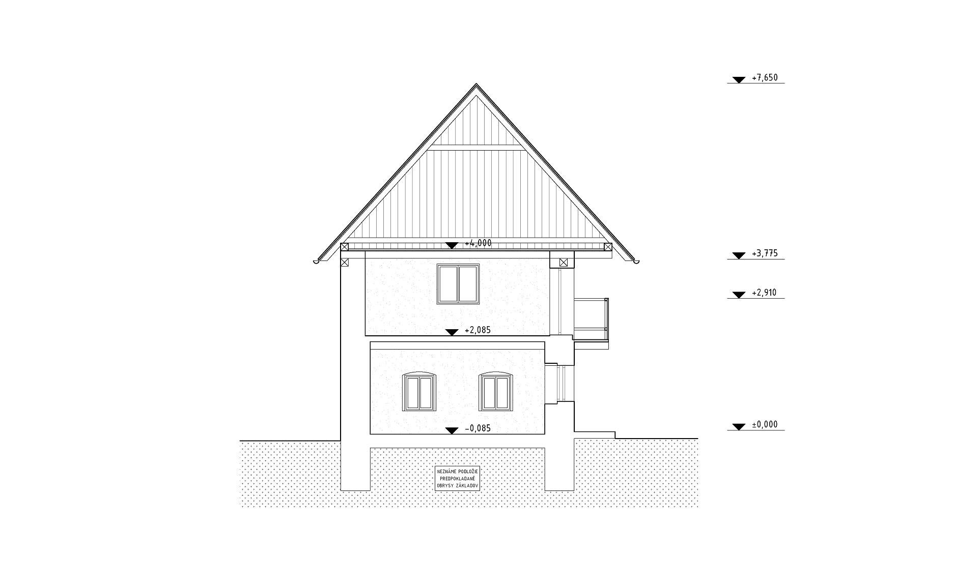 Priečnz rez - pôvodný stav
