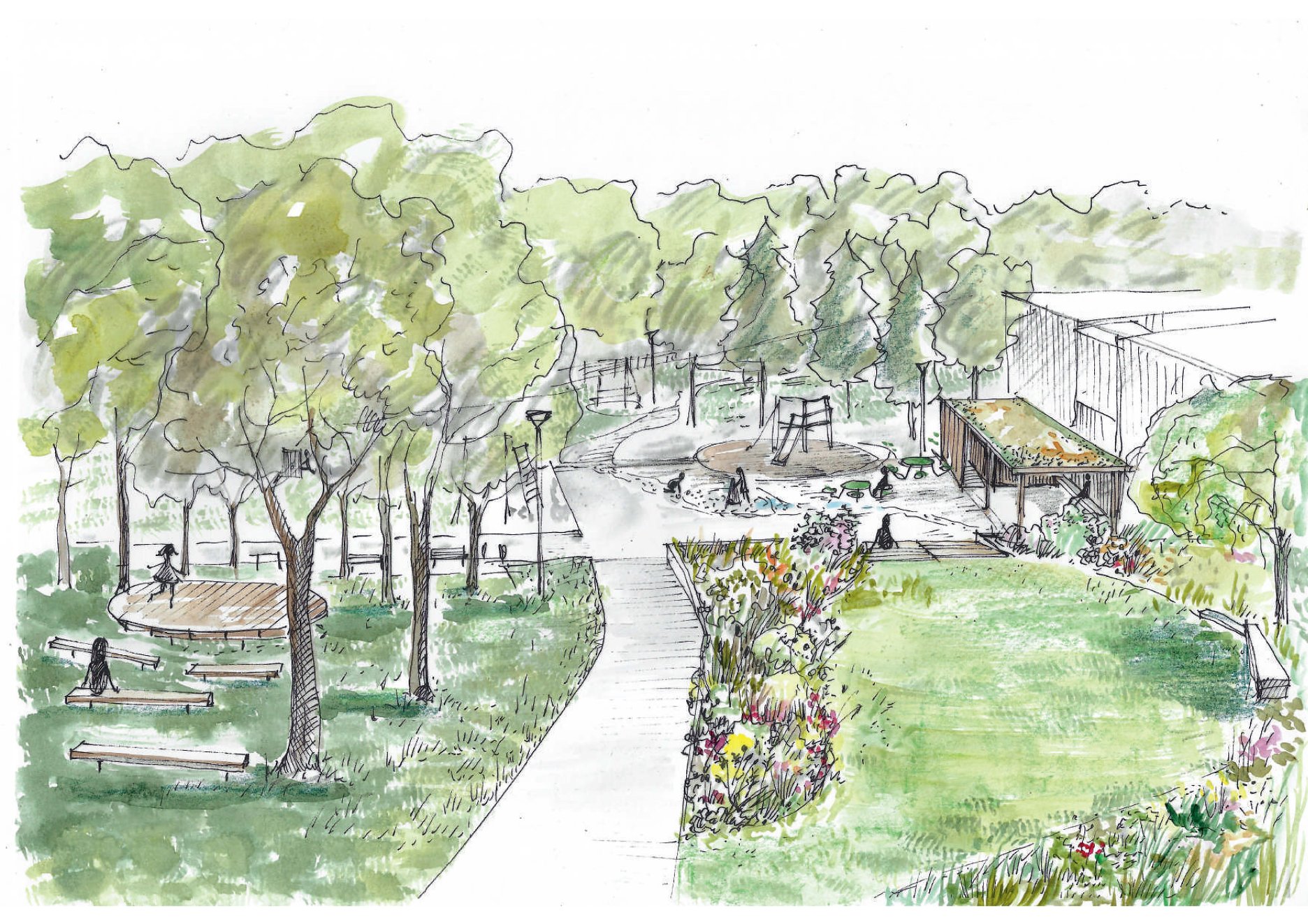 Skica - pohľad z ulice Strelkova