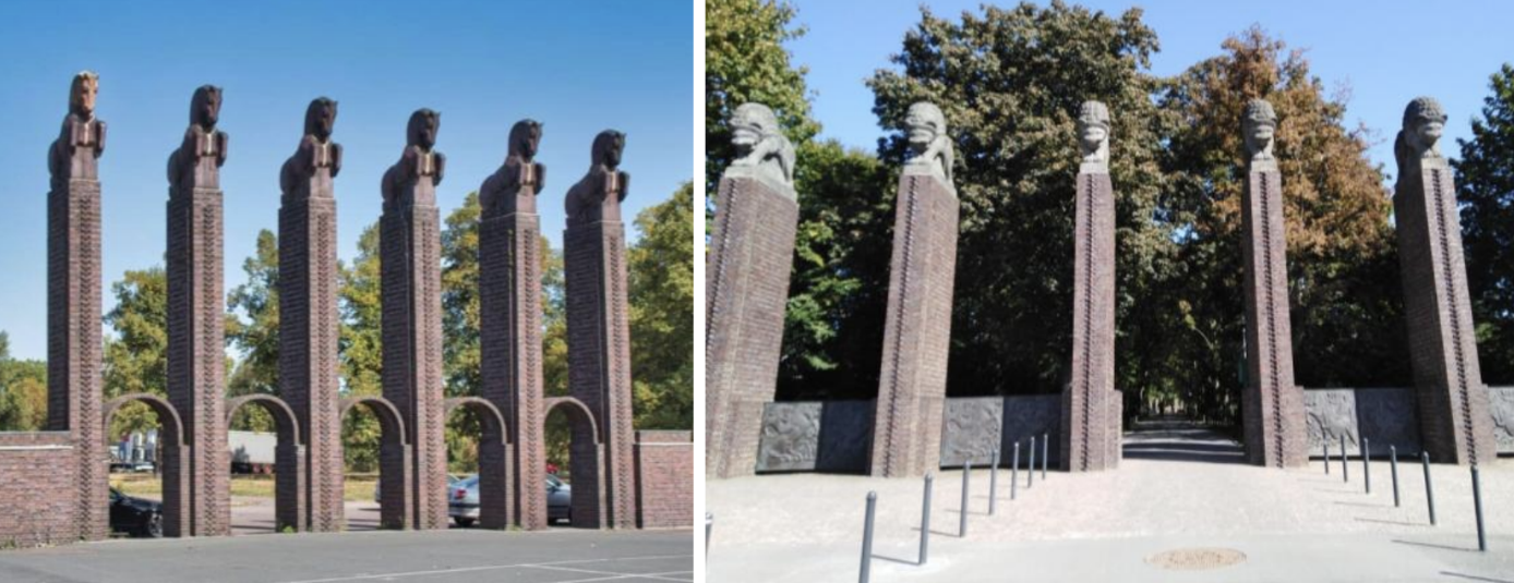 Konská brána v Magdeburgu a Löwentor Darmstadt (obe 1927) architekt Albin Müller, sochy levov Berndhard Hoetger, 1914 