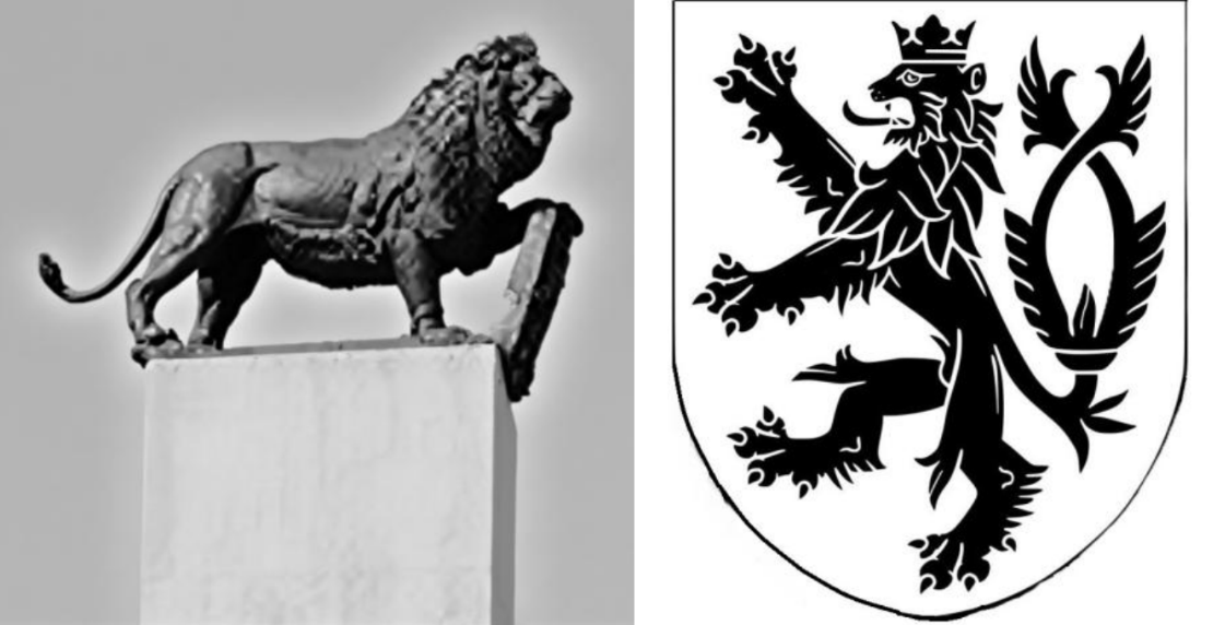 Rozdiely: lev po dokončení na pylóne, porovnanie : lev ako symbol českej štátnosti 