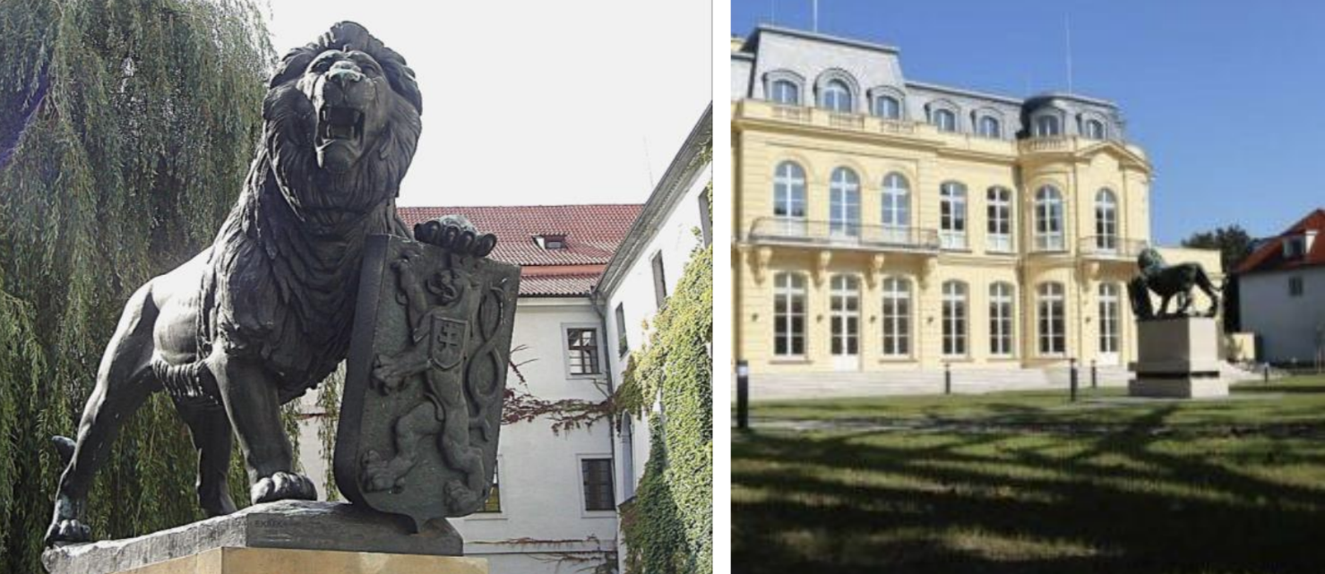 Bronzový tretinkový originál v Prahe inštalovaný v záhrade Petschkovej vily 