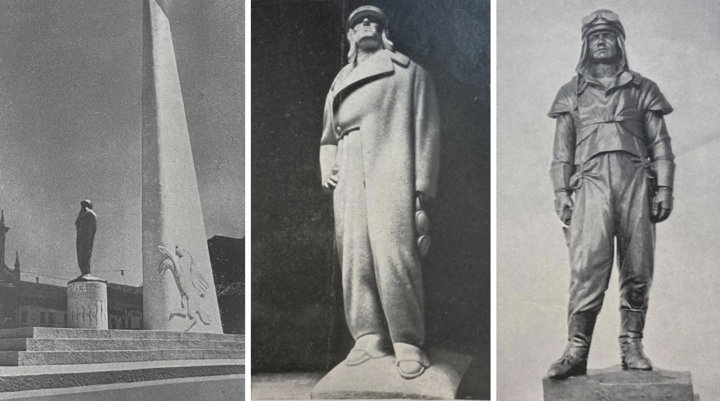  Lugo (kraj Ravenna, Tal.) – pomník letca Fr. Baracca od D. Rambelliho, na ktorý poukazoval kritik  J.Cincík  ako zdroj kopírovania a absencie umeleckej myšlienky, vpravo M.R.Štefánik v realistickom podaní  B.Kafku  