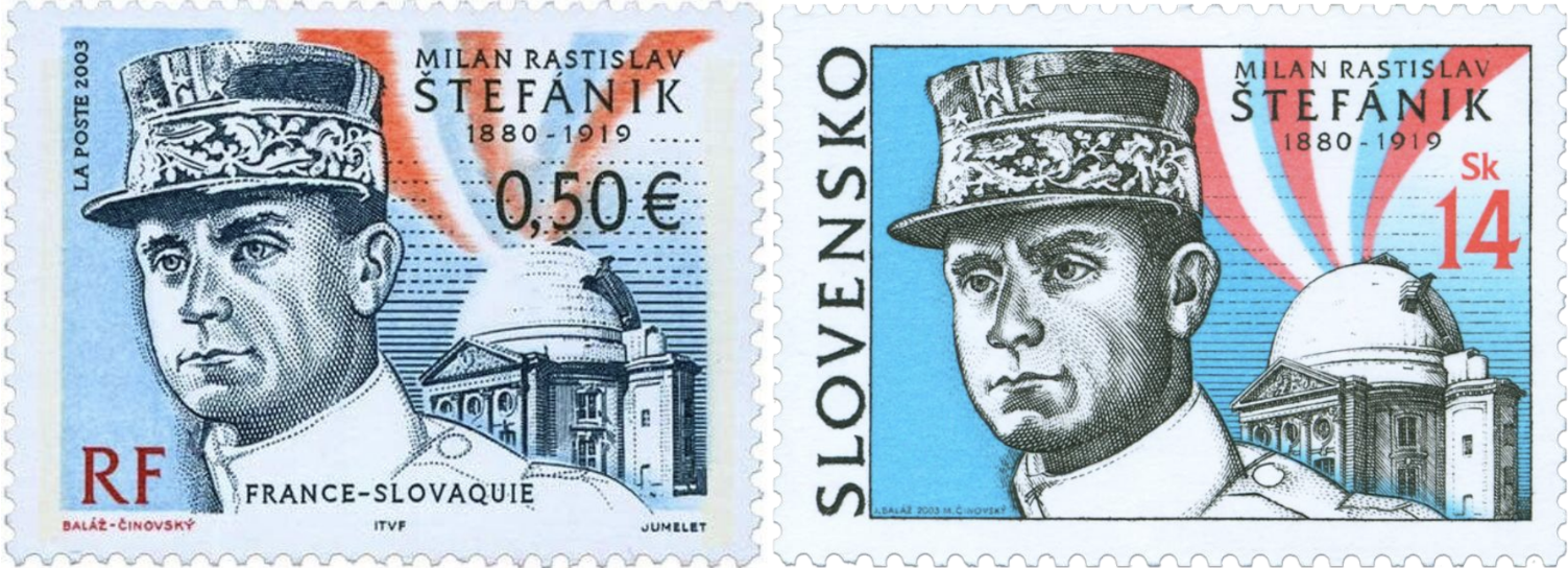 M.R.Štefánik na poštových známkach Francúzska a Slovenska (2003)