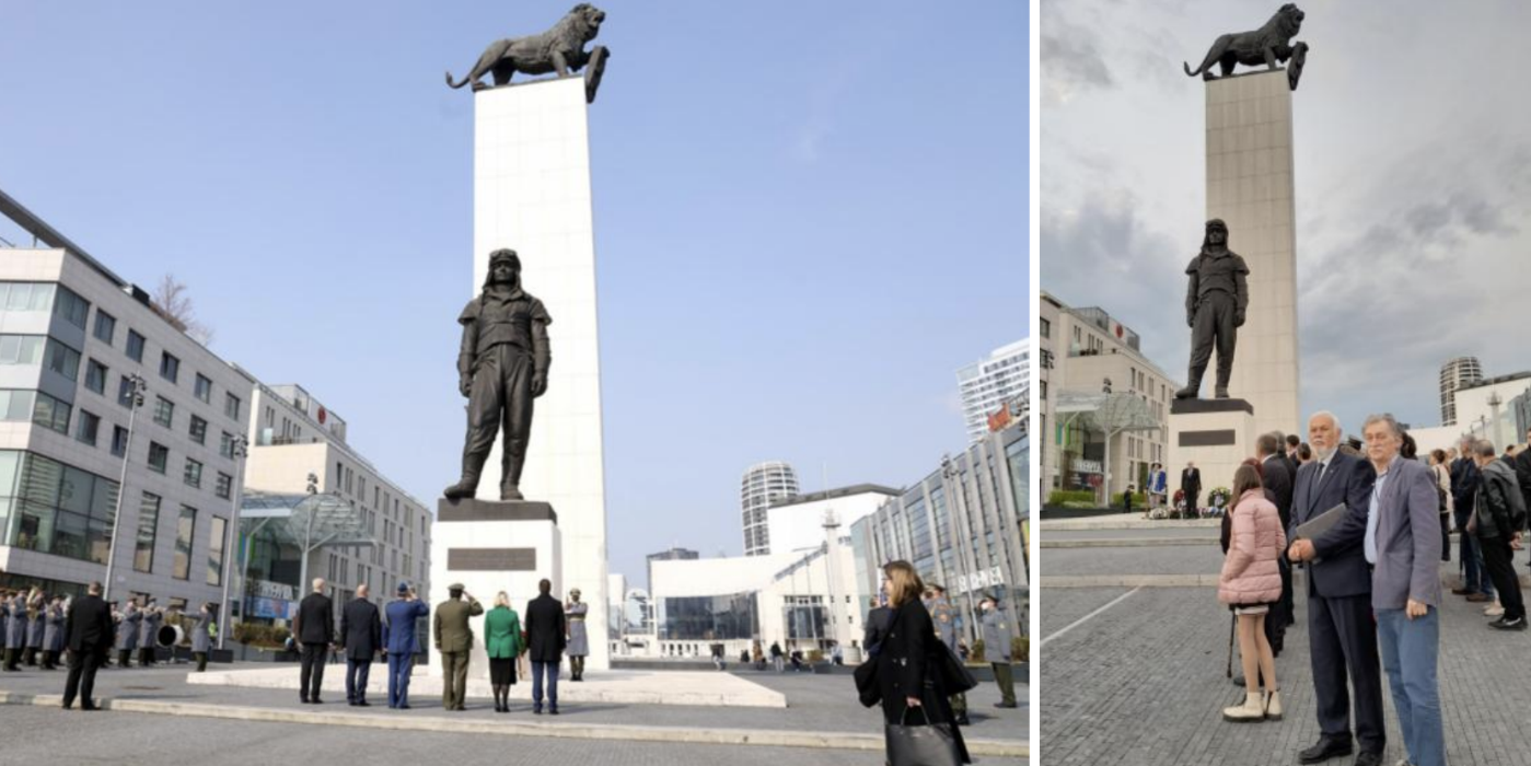 Pocta M. R. Štefánikovi (vpravo P. Šesták a B. Kováč)