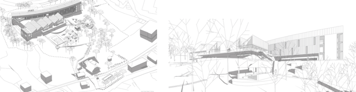 Trvalé záložné pracovisko Národnej banky Slovenska , Kremnica, urbanisticko-architektonická štúdia – súťaž, 2023, Autori: F. Kalesný, J. Klemon, M. Nagyová, N. Janovičová.