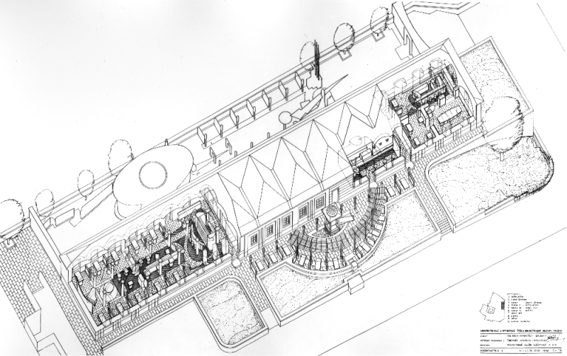 Rekonštrukcia , dostavba a interiér hradnej vinárne– národnej kultúrnej pamiatky v areáli bratislavského hradu, architektonická štúdia 1992, Autor: F. Kalesný, autor. spolupráca Ľ. Mihálik