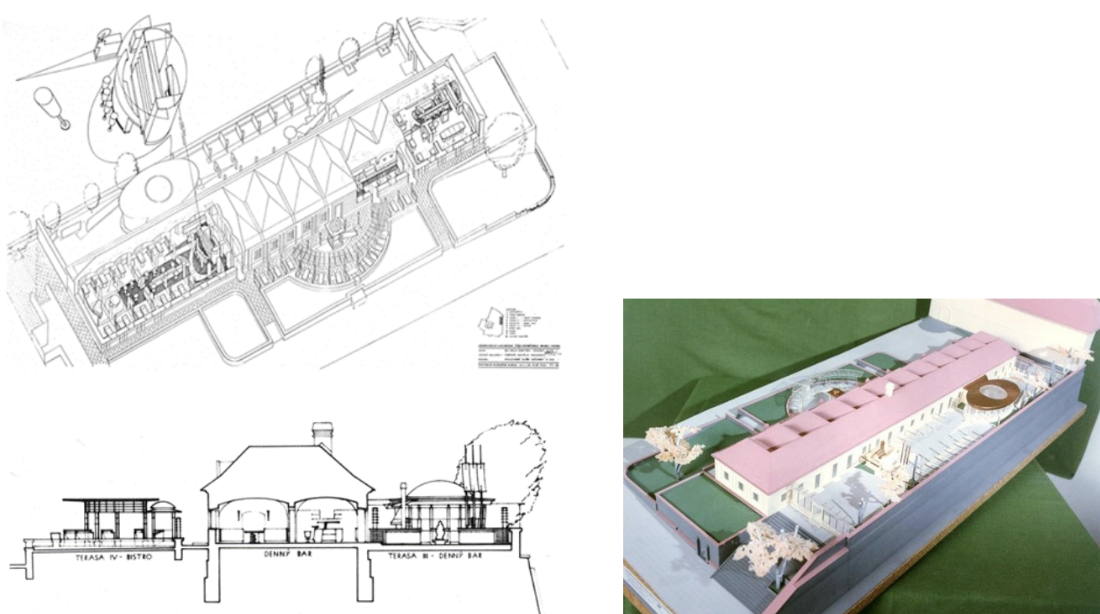 Rekonštrukcia , dostavba a interiér hradnej vinárne– národnej kultúrnej pamiatky v areáli bratislavského hradu, architektonická štúdia 1992, Autor: F. Kalesný, autor. Spolupráca Ľ. Mihálik