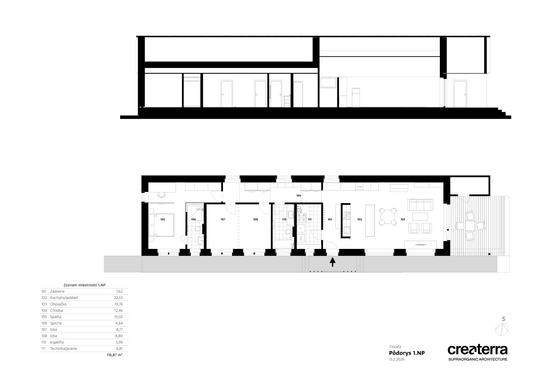 Pozdĺžny rez a pôdorys
