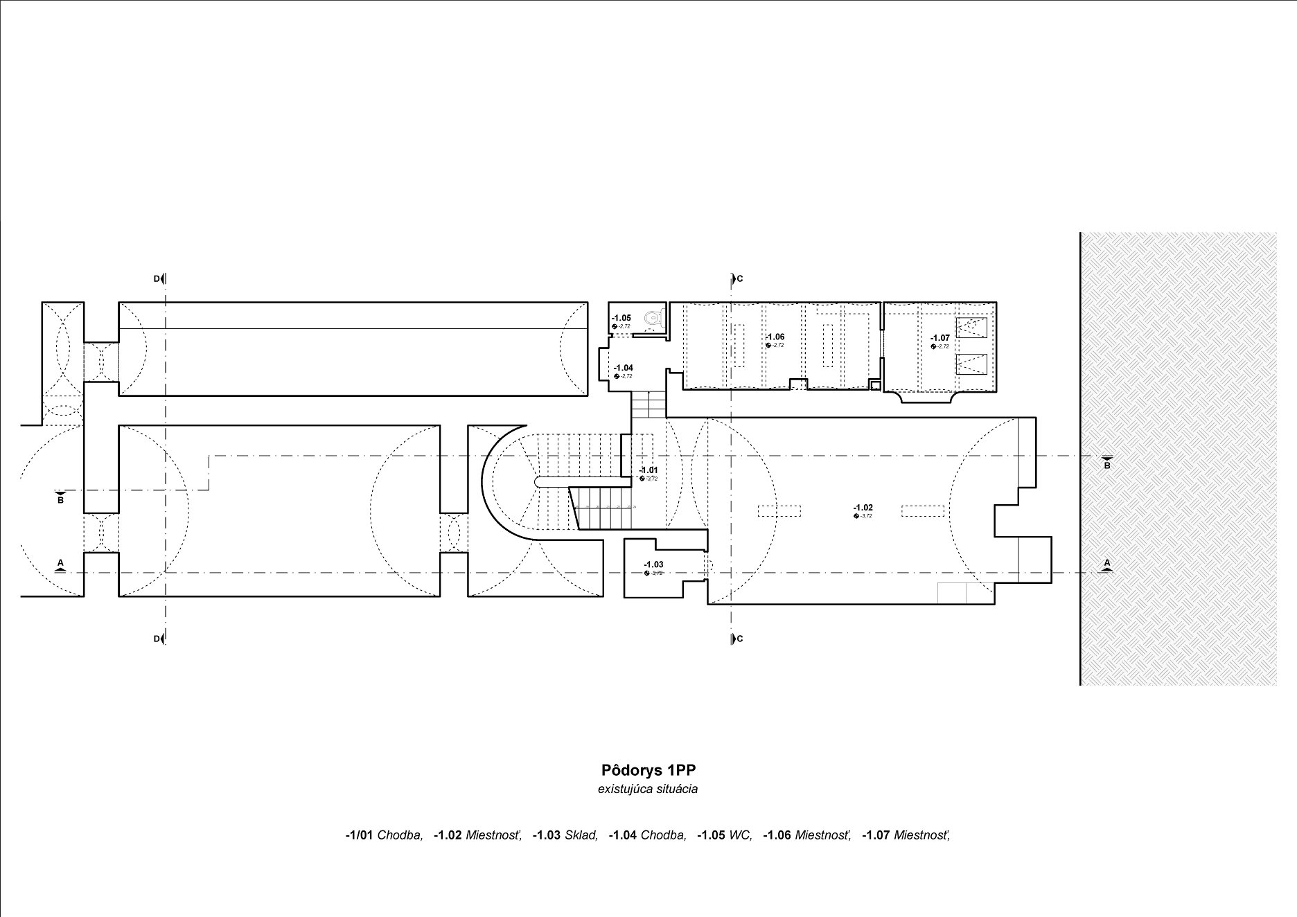 Pôdorys 1. PP - východiskový stav