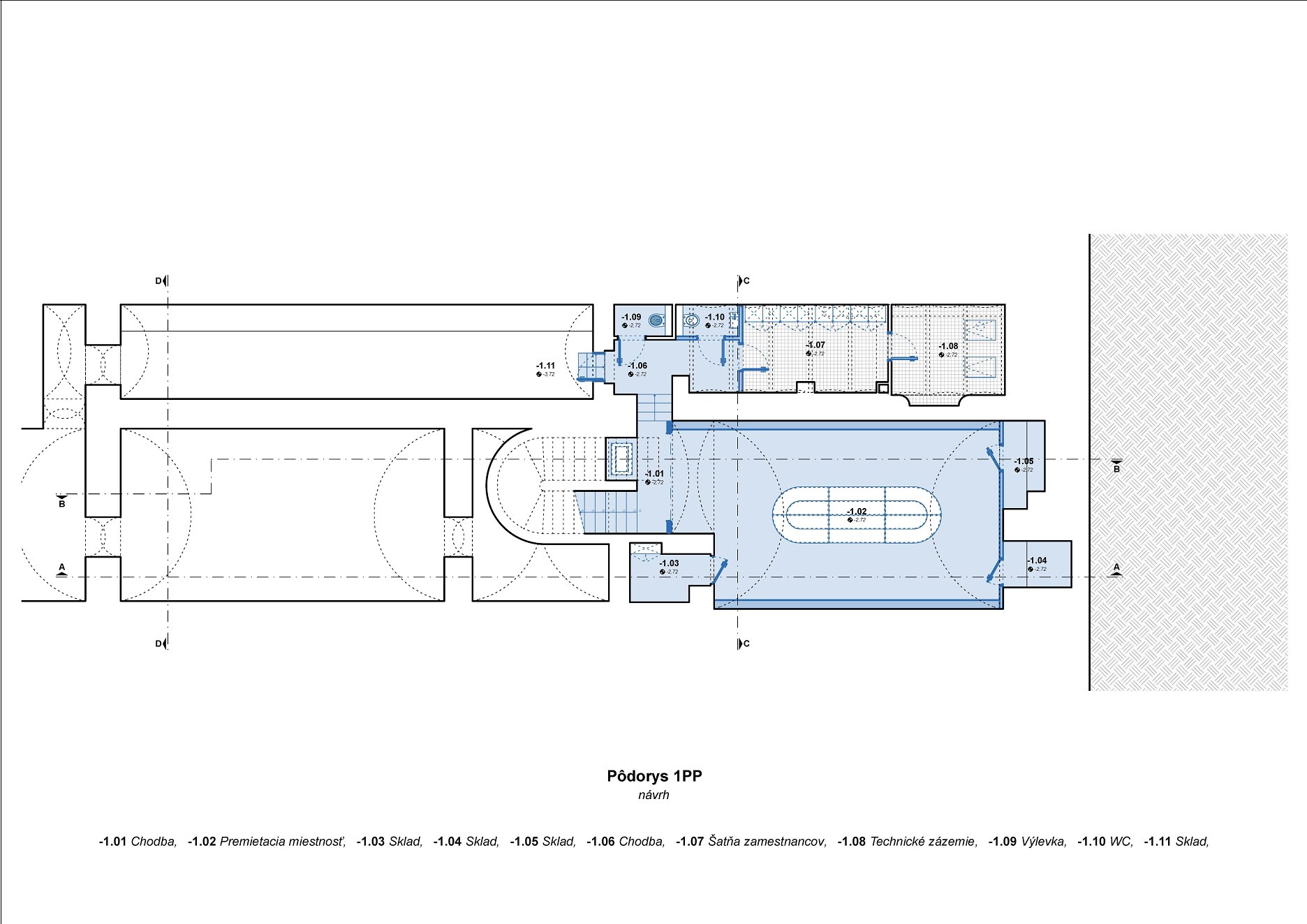 Pôdorys 1. PP - návrh