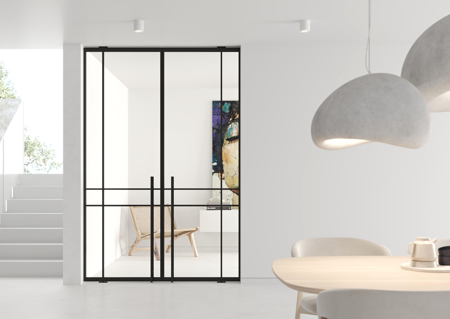 Otočné dvere DIVALINE dvojkrídlové, RAL 9005, madlo HH1200, číre sklo 