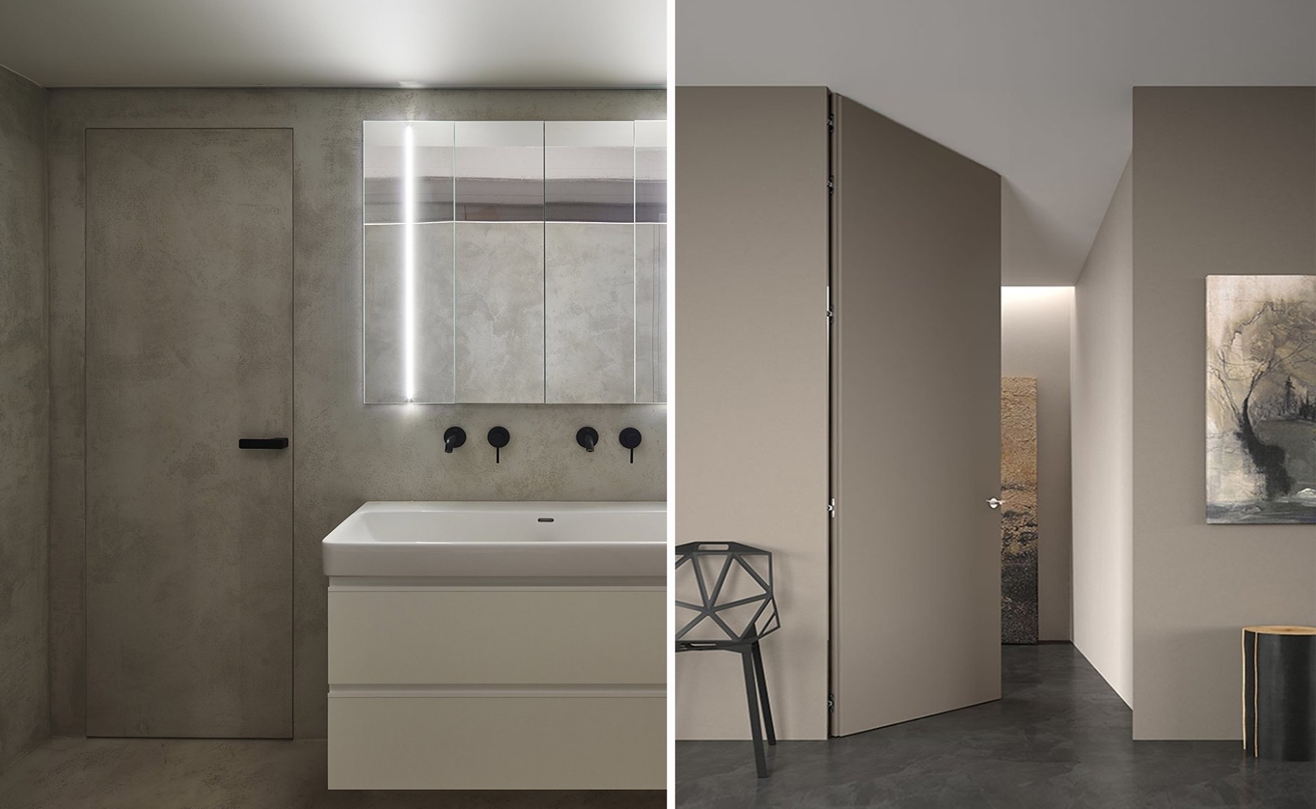 Dôležitá je variabilita konceptu Dorsis. Dvere môžu siahať až po strop, s nadpražím alebo šikmou časťou, presne na mieru a podľa potrieb konkrétneho priestoru.