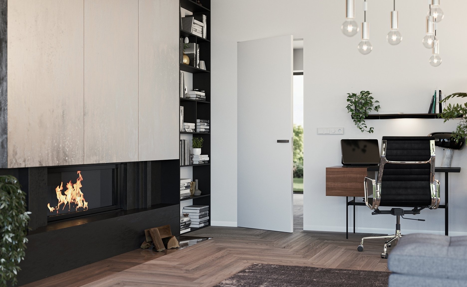 Dorsis Fortius 52 môžete mať s drevenou dyhou, bielou alebo farebnou, s betónovou omietkou alebo napríklad tapetované, cieľom je nechať povrch dverí splynúť s okolitou stenou.