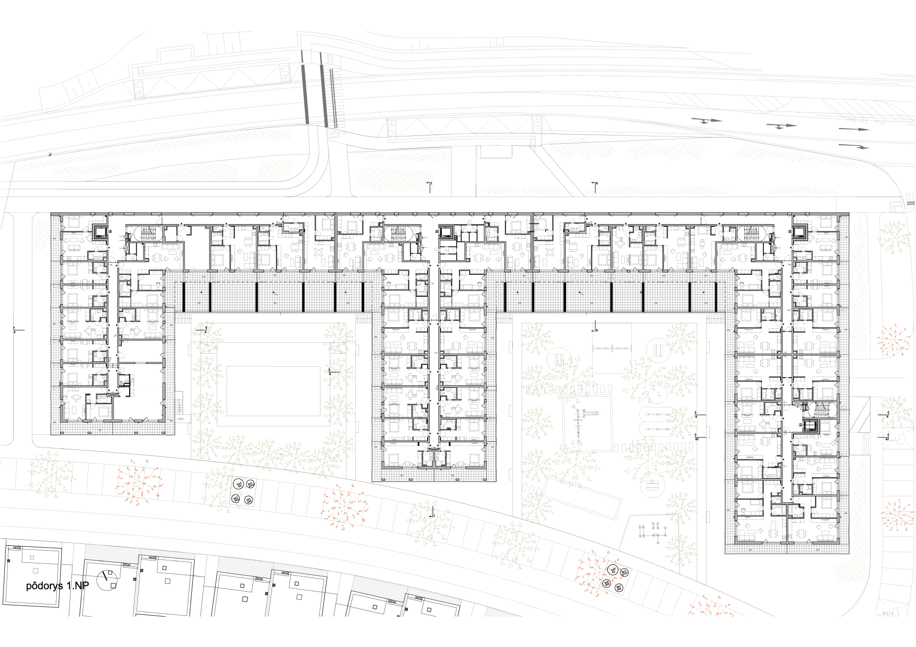 Pôdorys 1. NP + okolie