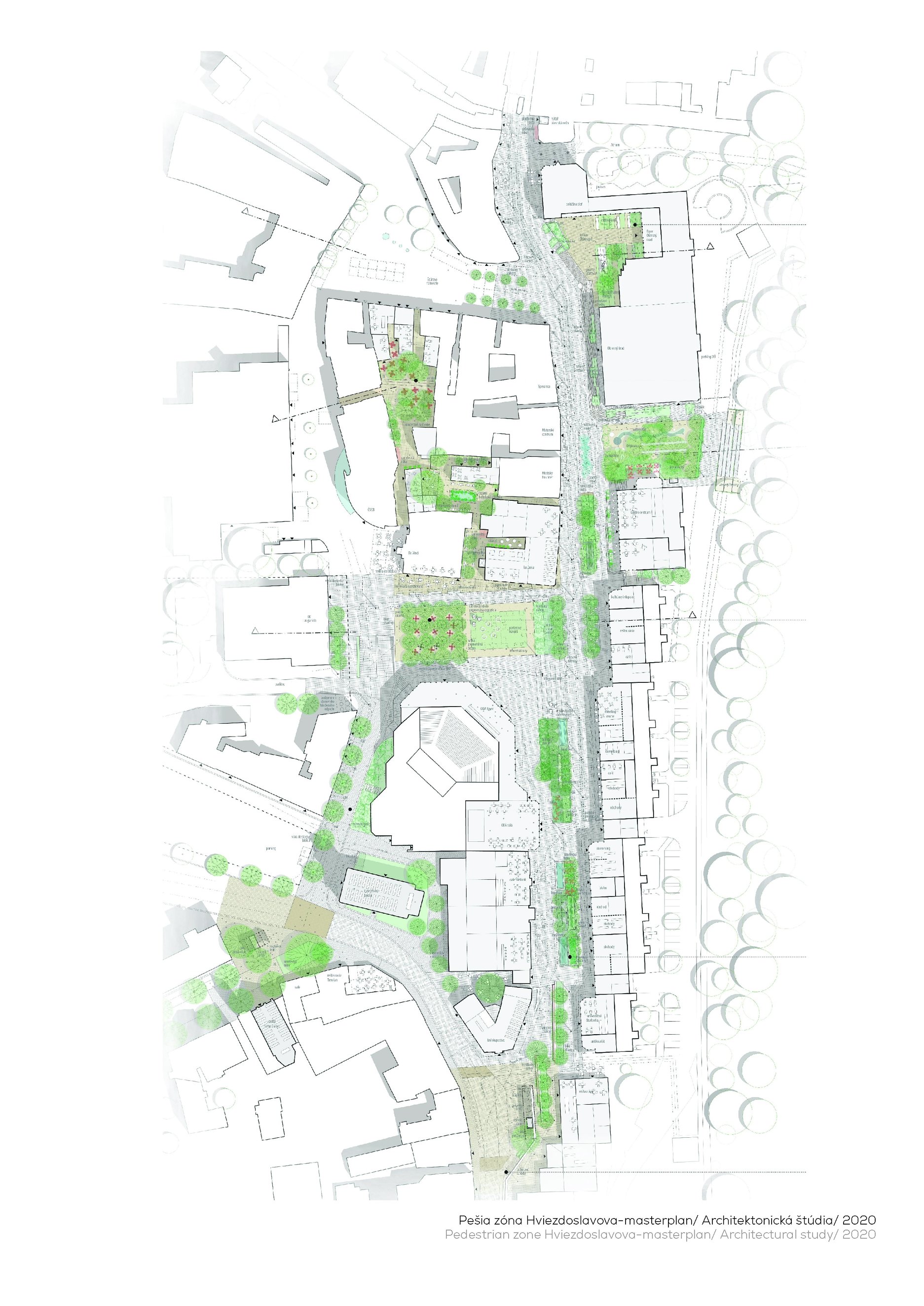 Pešia zóna Hviezdoslavova-masterplan Architektonická štúdia z roku 2020