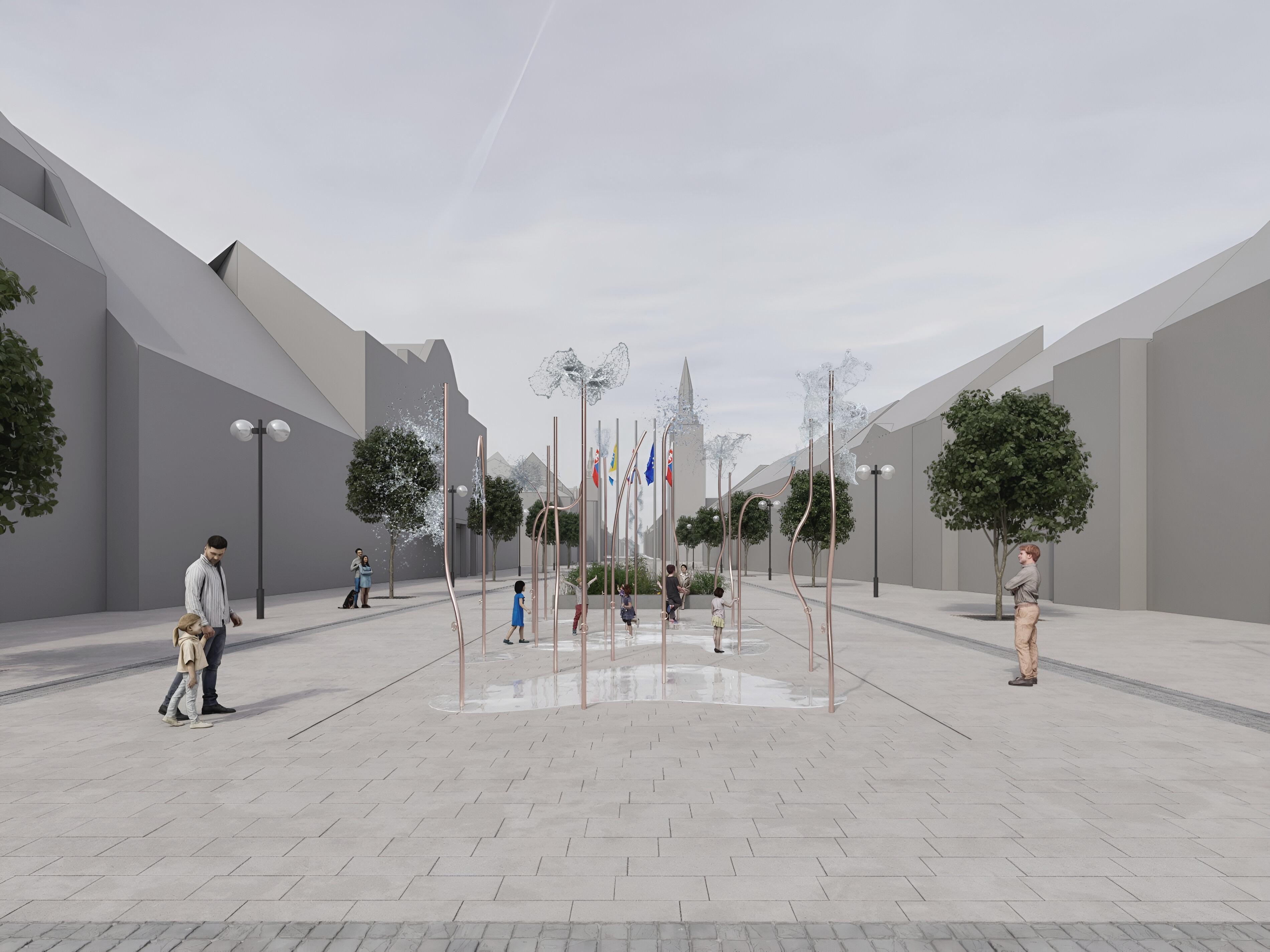 Nová fontána na pešej zóne v Trnave výsledky súťaže Archinfo.sk