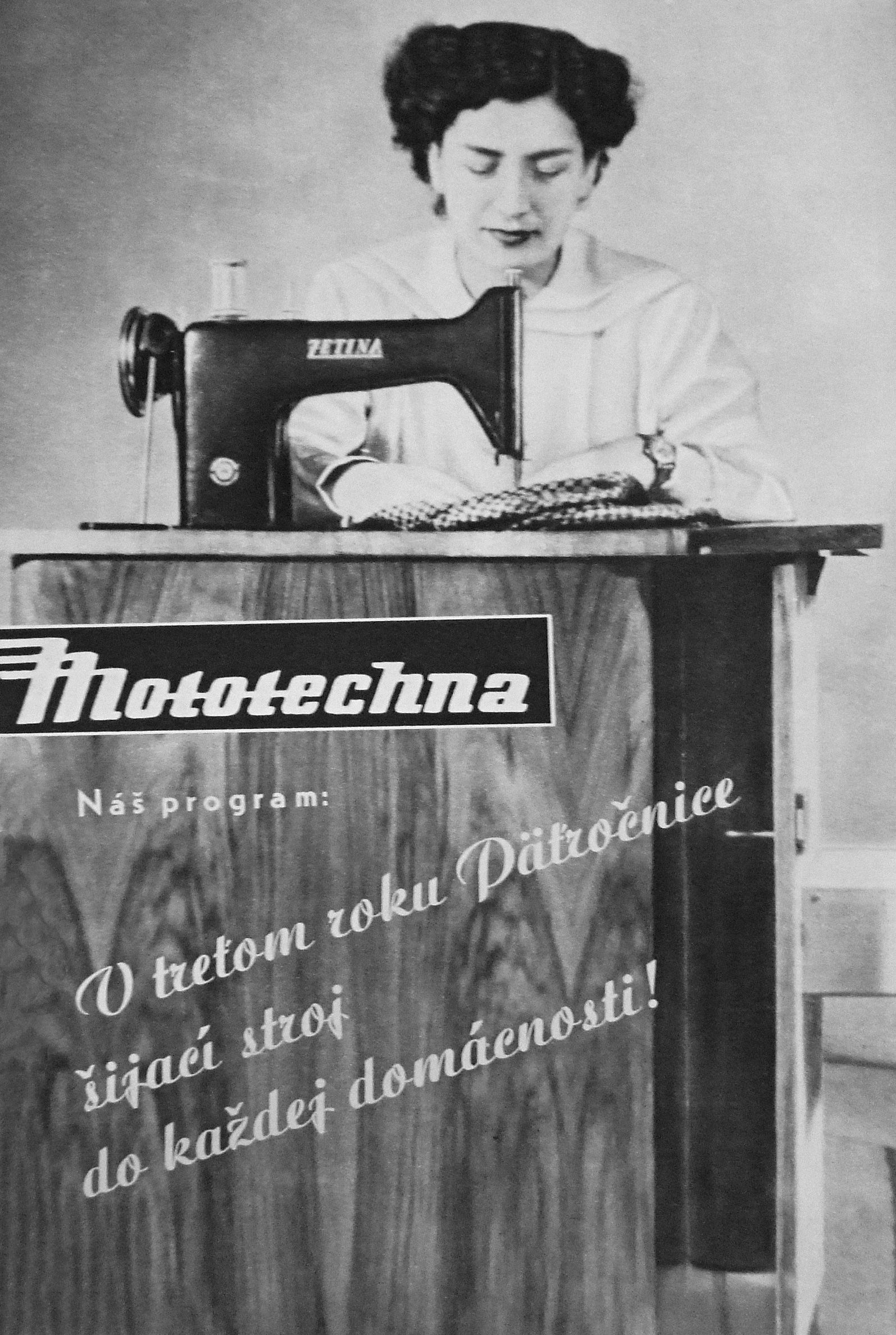 Reklama na šijací stroj. Repro: Móda-textil 3/1951