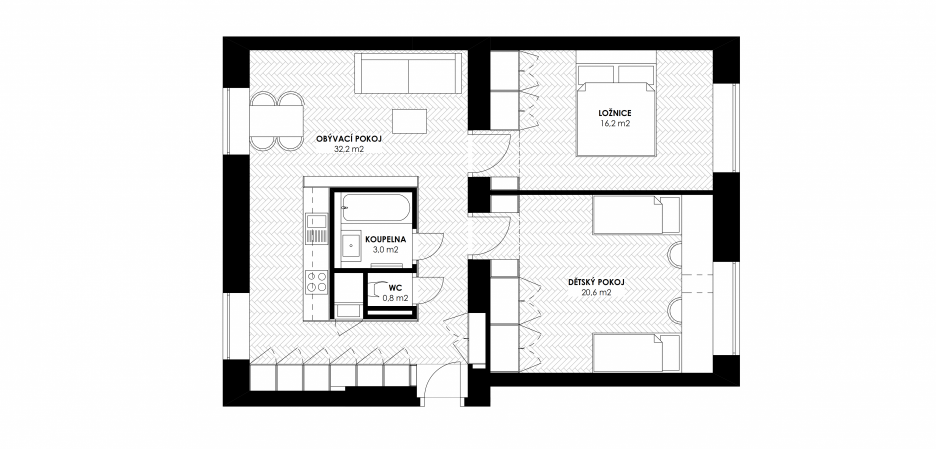 Pôdorys bytu po rekonštrukcii