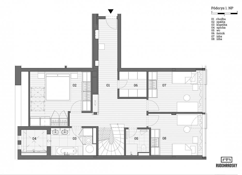 Pôdorys spodného podlažia - nočná časť