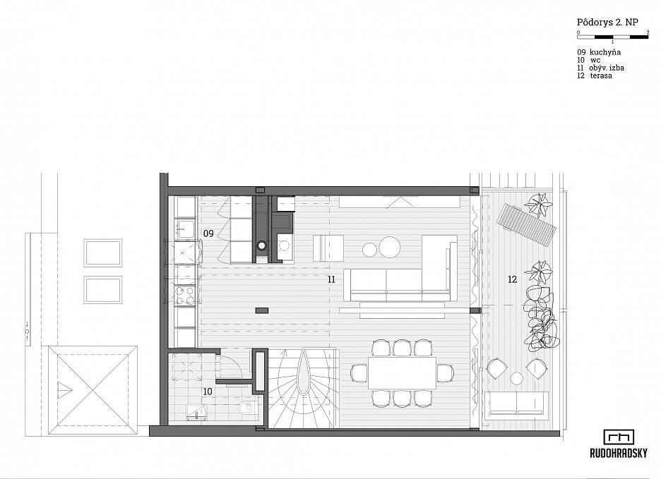 Pôdorys vrchného podlažia - denná časť