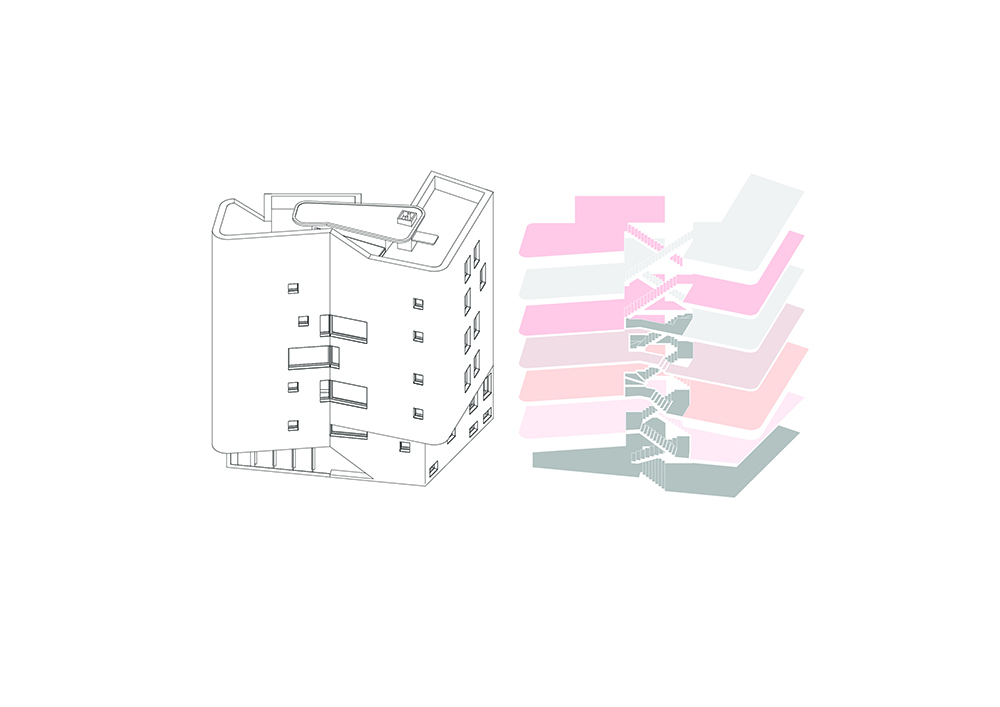 Axonometrická schéma - usporiadanie bytov a nebytových priestorov