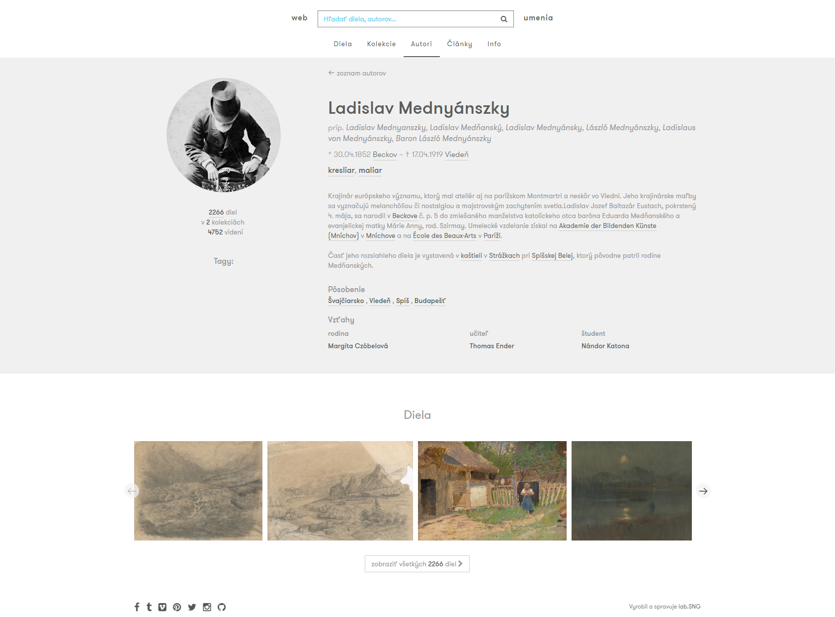 Autor – profil autora s odkazom na diela a s prepojeniami na relevantné miesta a osobnosti