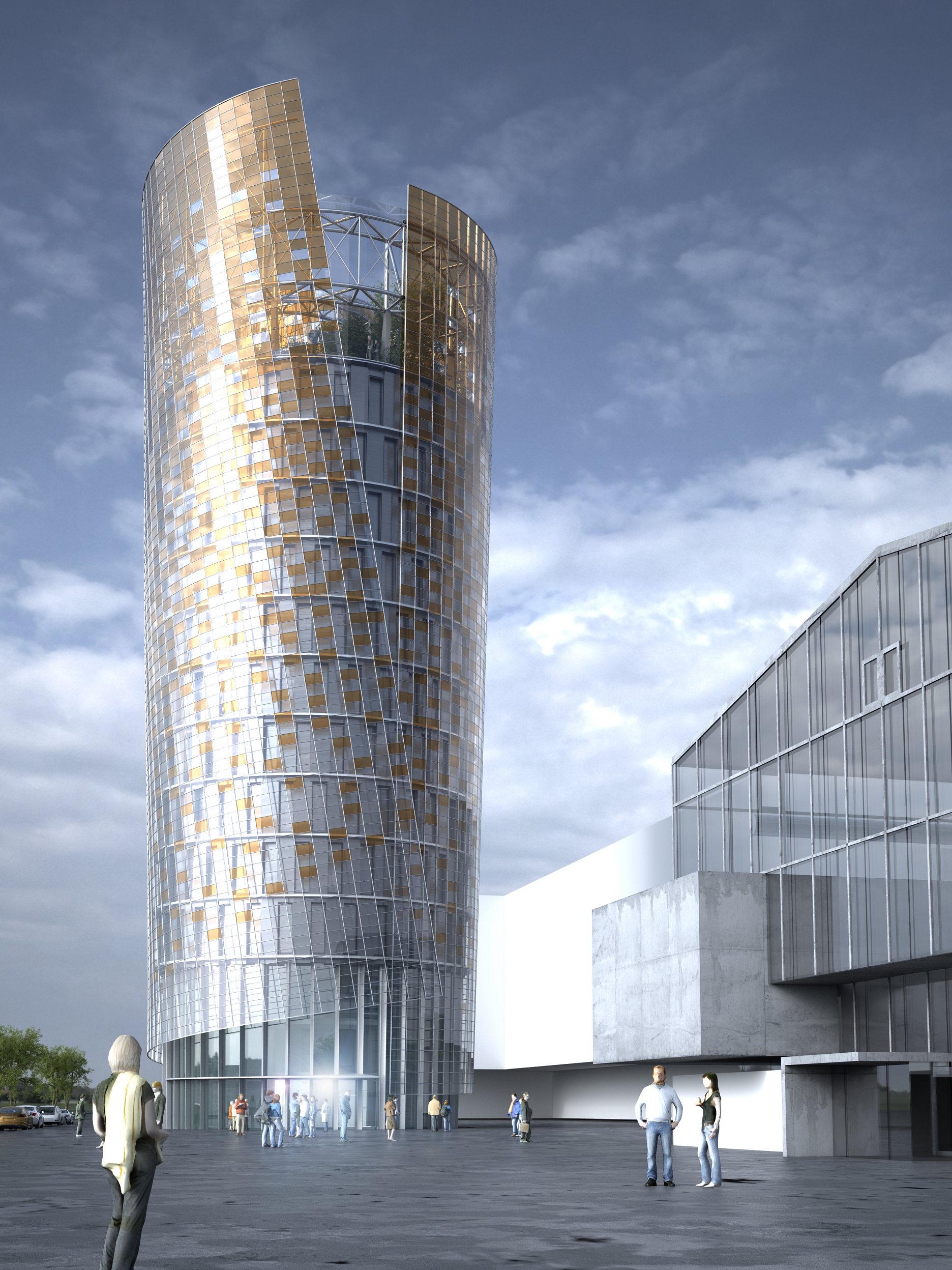 Stavba demonstračního projektu  Science Tower podle návrhu architekta Markuse Pernthalera, který je také autorem návrhu  konverze industriální haly Helmuth List  Halle z dřívějšího programu URBAN II 