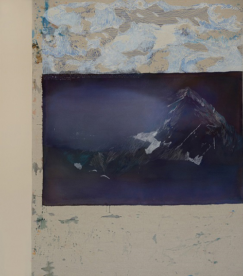 1. miesto: Žofia Dubová - Over the mountain. 2016; akryl, fixa a farebné ceruzy na plátne, 190 × 165 cm