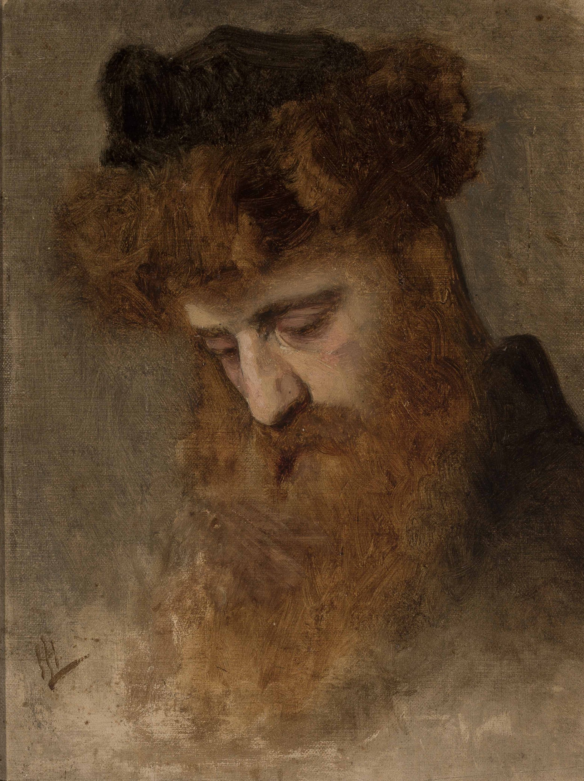 Leopold Horovitz: Portrétna štúdia muža so štrajmlom. 1870 – 1880. Olej, dubová doska. Národné múzeum, Varšava