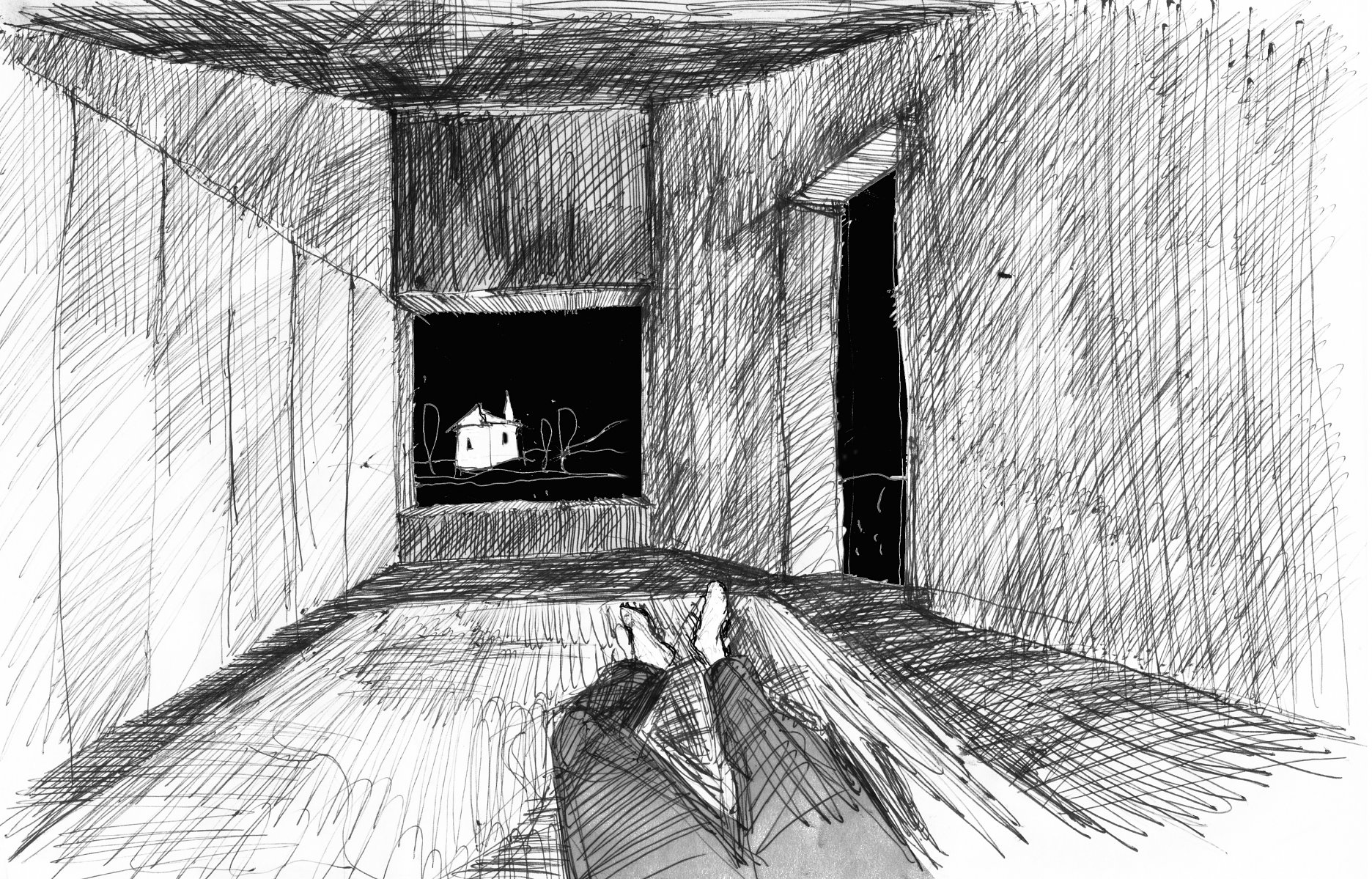 Zaspávanie s výhľadom na kaplnku - autorská skica