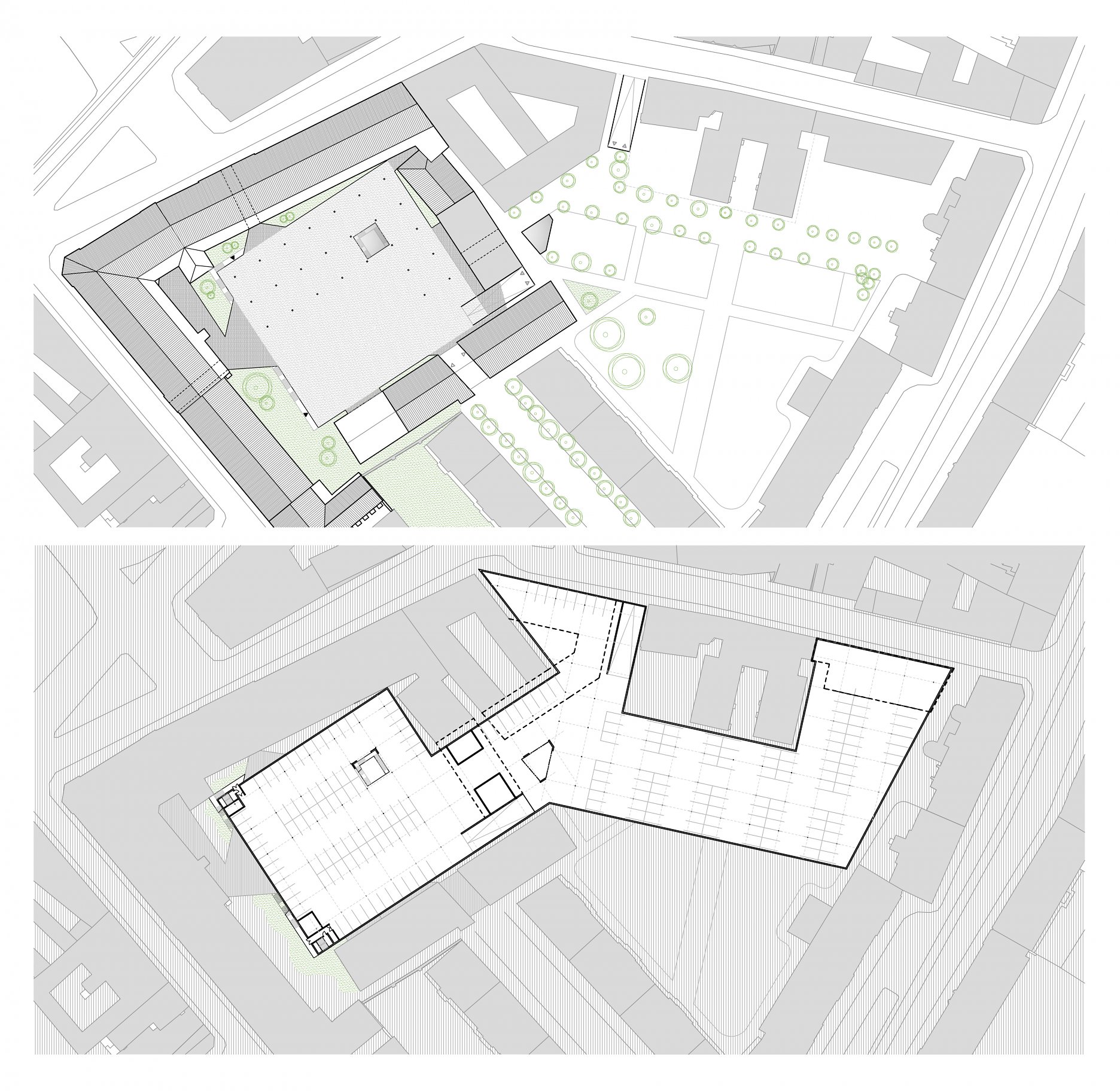 Urbanistický návrh - situácia a pôdorys podzemných garáží