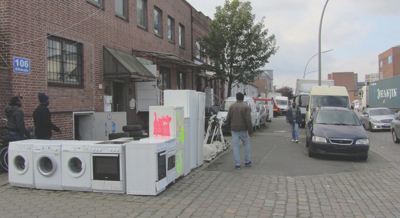 Billstrasse - neformálna obchodná a obytná štvrť (Hamburg, Nemecko)  Technologický prokrok napomáha k vytváraniu nových prepojení medzi Globálnym Juhom a Severom. 