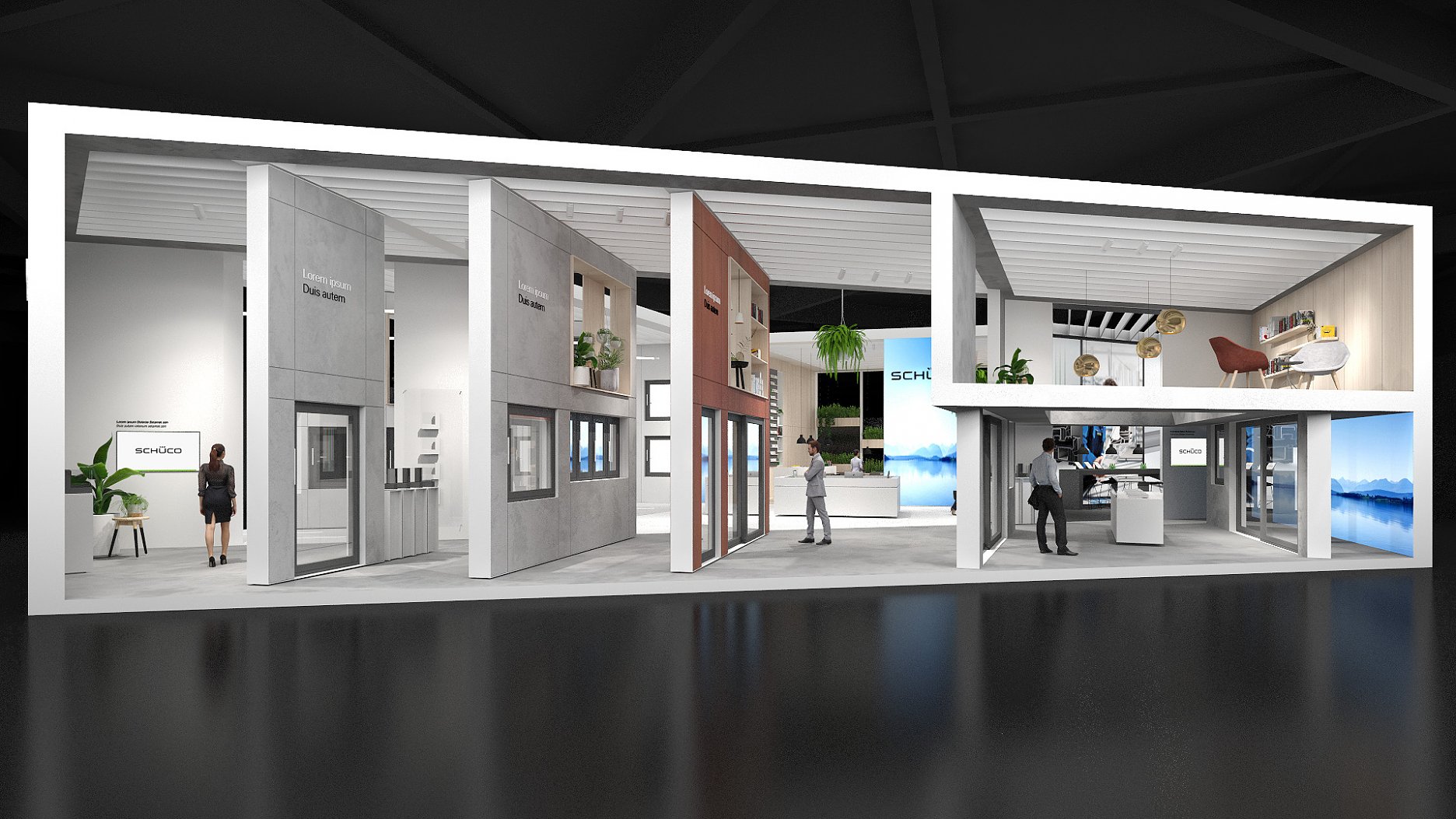 Vizualizácia stánku Schüco Polymer Technologies KG s plochou 580 m² v hale 7.